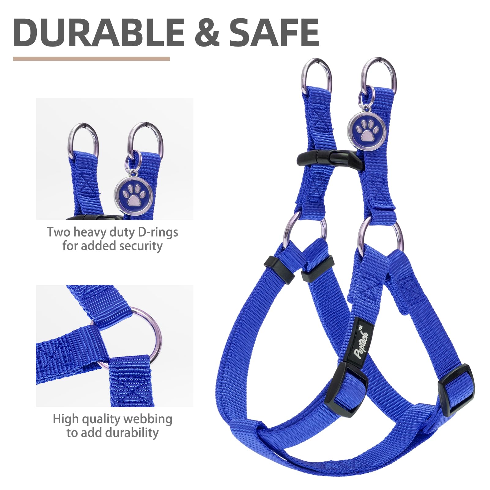 Pupteck No Pull Dog Harness Soft Adjustable Basic Nylon Step In Puppy Vest Outdoor Walking With Id Tag And A-Ir Tag Case, Navy B