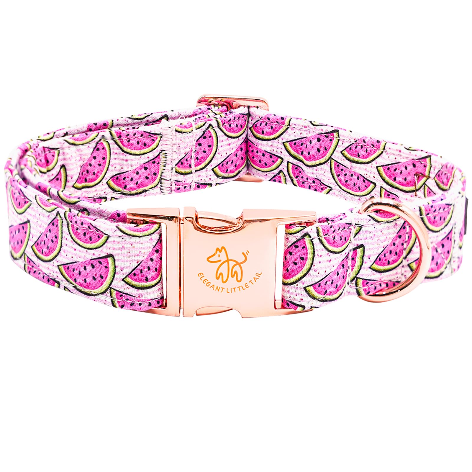 Elegant Little Tail Watermelon Print Summer Dog Collar - Cotton, Durable, Metal Buckle For X-Small Dogs