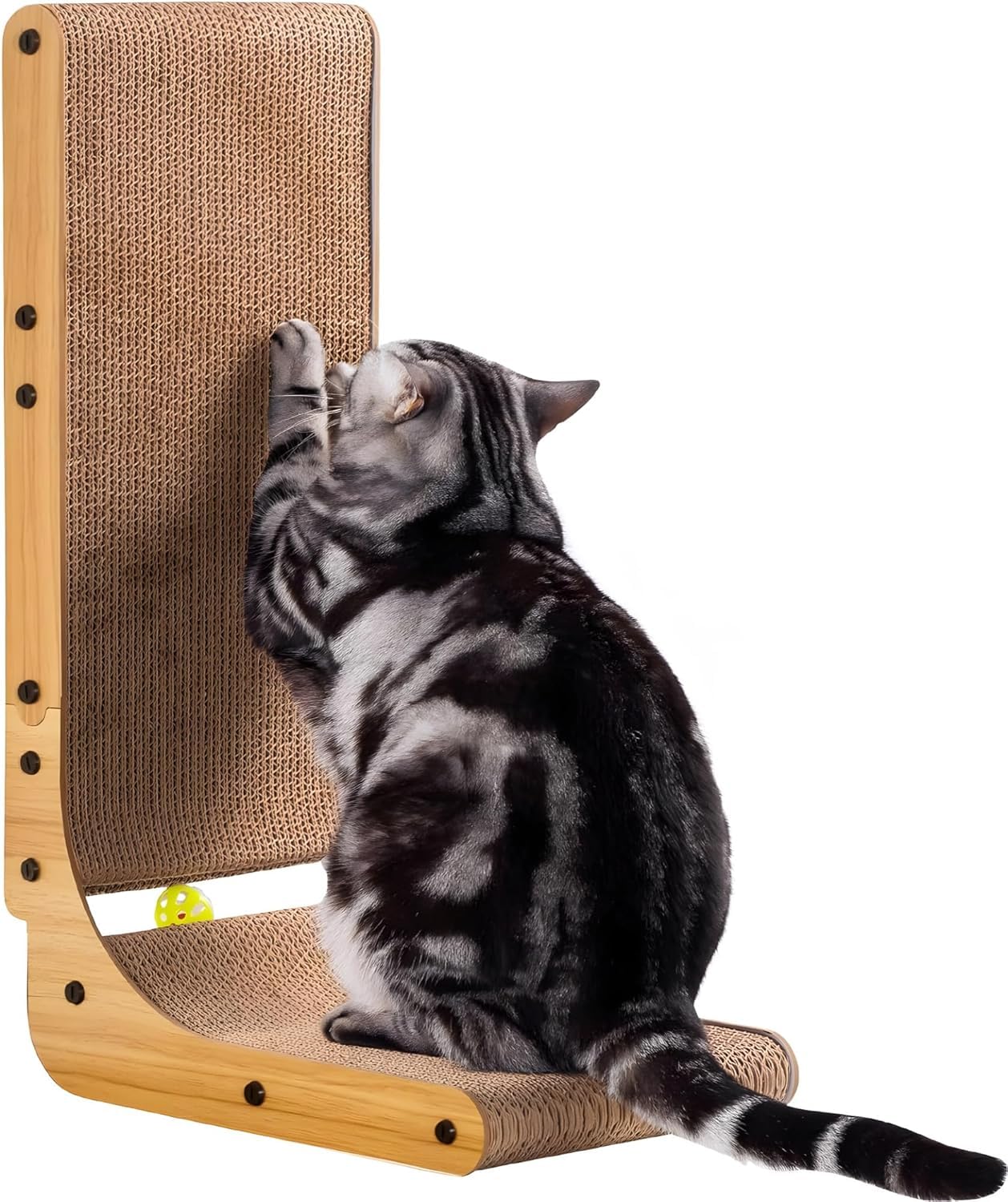 Pawlites LShape Cat Scratcher, 26.8 Inch Cardboard Scratch Post For Indoor Cats, Large LShaped Scratch Pad With BuiltIn Ball 