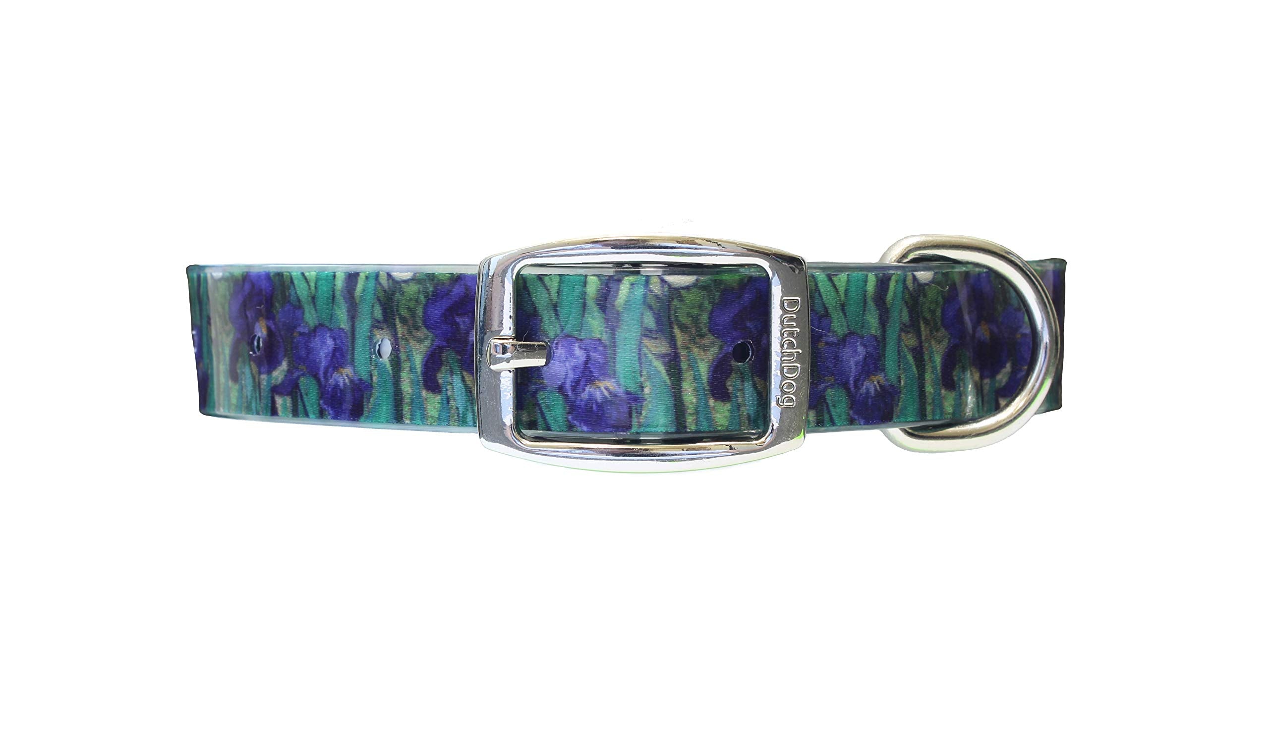 Dutch Dog Amsterdam Waterproof Dog Collar Van Gogh Irises 13-19 Inch, Blue/Green, Ddclir19, Medium