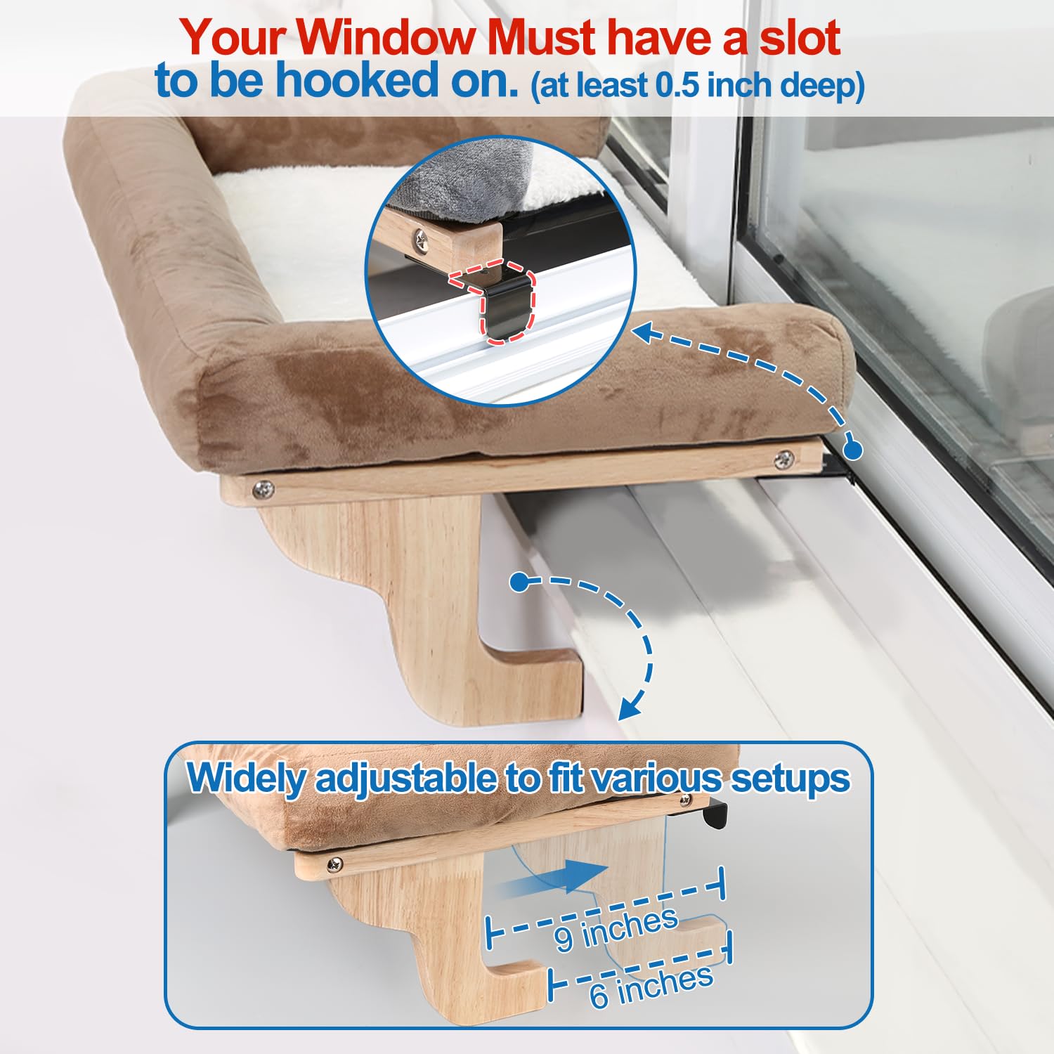 Zakkart Cat Perch For Window Sill With Bolster - Orthopedic Hammock Design With Premium Hardwood & Robust Metal Frame - Cat Window Seat For Large Cats And Kittens - Dark Stained Wood With Brown Bed