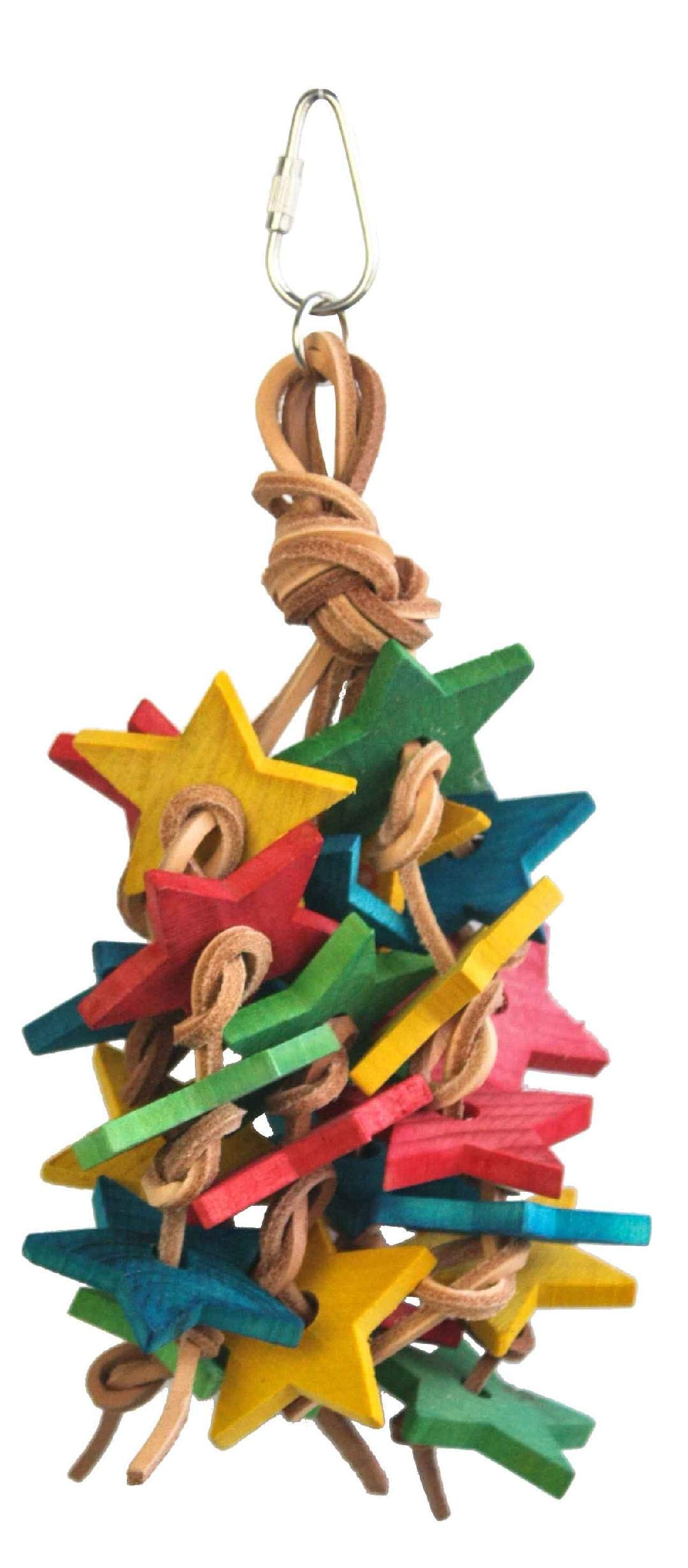 Birds LOVE Wood Stars and Leather Toy for Bird Cage Stand or Playgym, Bird Toys for Medium Parrots, Conures, Quakers, Caiques Mi