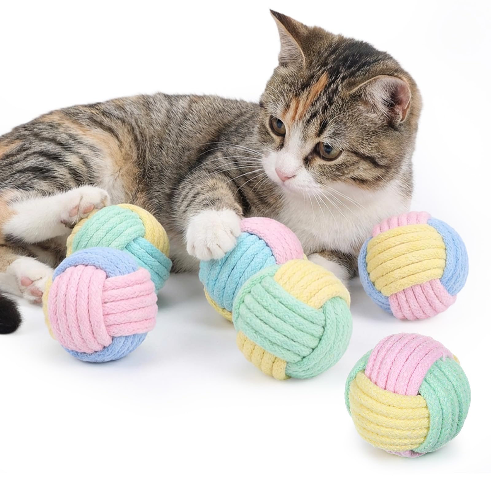 Xelsluthe 6 Pack Cat Balls Toys For Indoor Cats, Cat Balls With Rope And Crinkle Sound, Soft Durable Ball For Indoor Cats And Ki