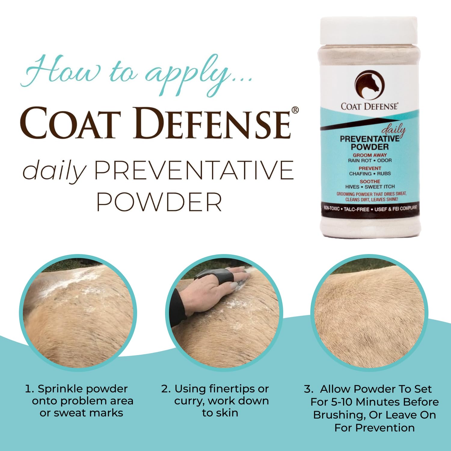 Coat Defense Daily Grooming Powder For Horses | Dry Shampoo With Natural Ingredients | 64 Oz Formula For Fresh, Healthy-Looking