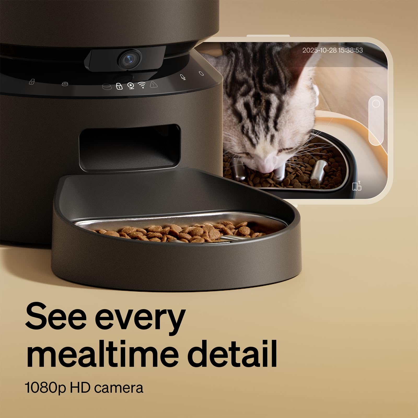 PETLIBRO Automatic Dog Feeder with Camera, 5L Stainless Steel Slow Bowl, 1080P HD Video, 2-Way Audio, Black, Model PLAF203-SB