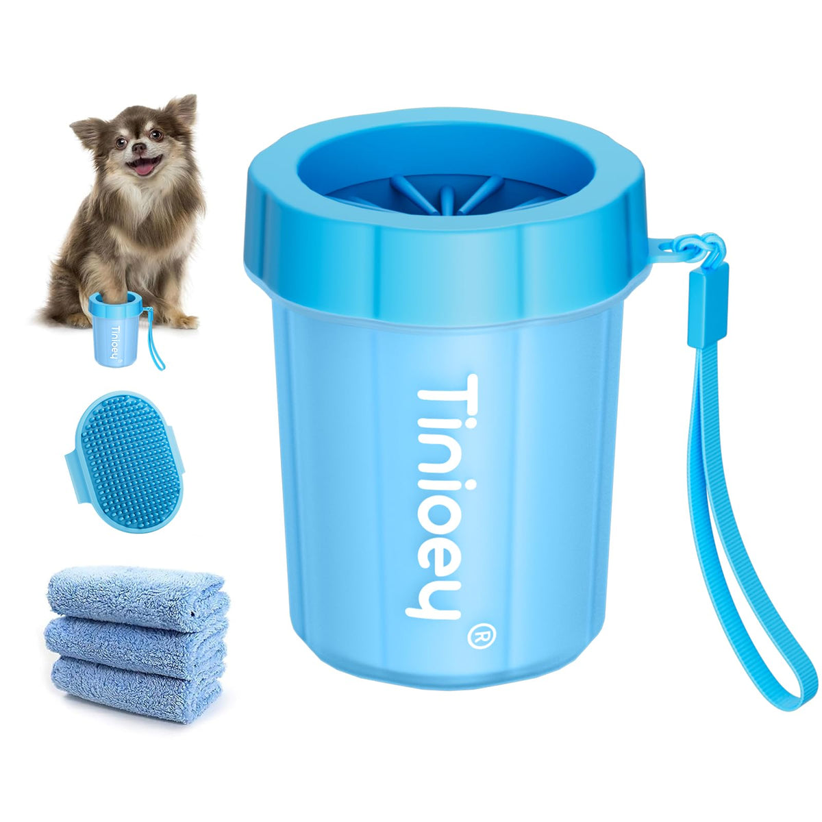 Dog Paw Cleaner For Small Dogs (With 3 Absorbent Towels), Dog Paw Washer, Muddy Paw Cleaner, Pet Foot Cleaner (Small, Blue)