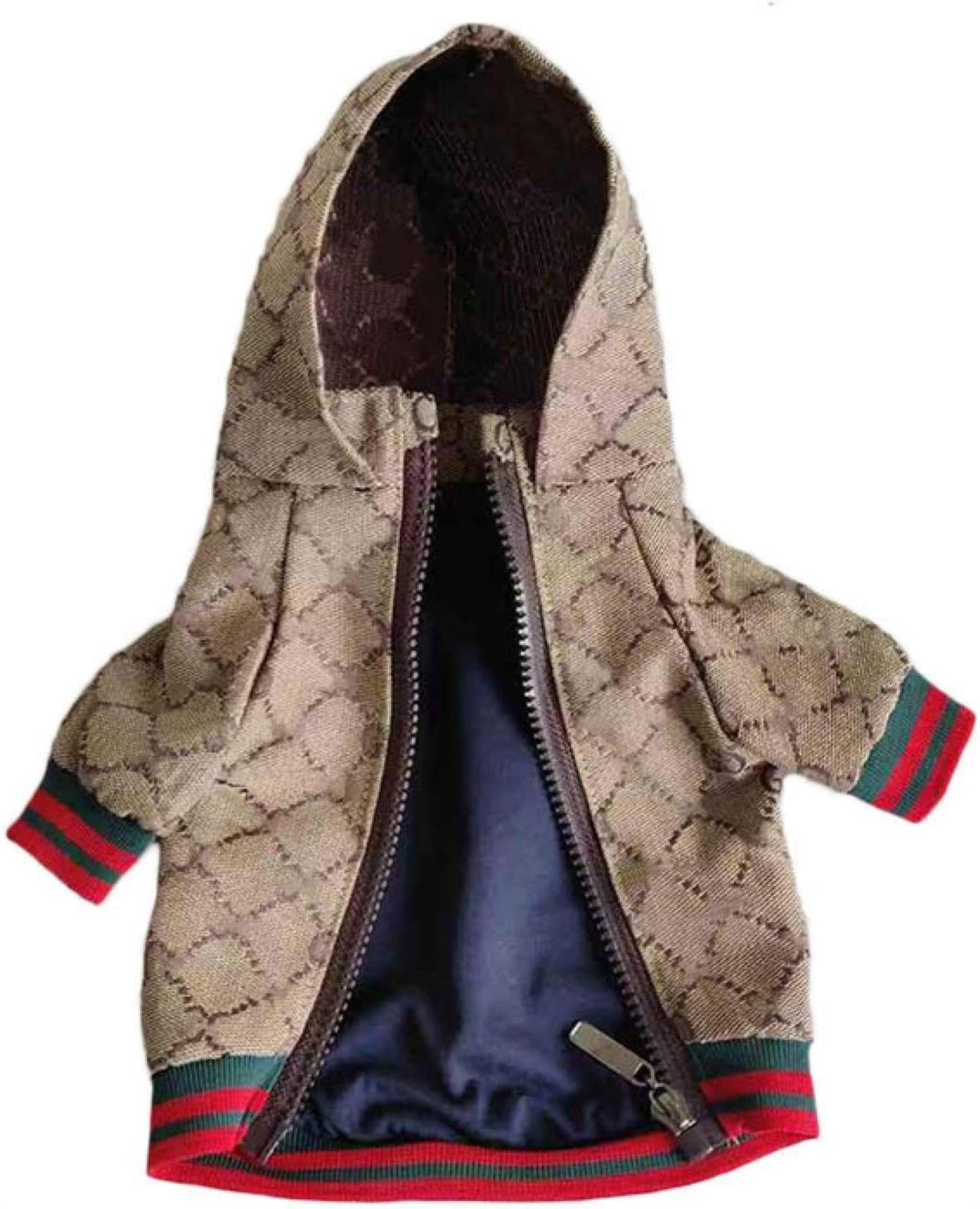 HQREA Dog Hoodie Luxury Winter Small Dog Jacket Clothes Classic Designer Warm Pet Coats Zipper Design Easy On/Off French Bulldog