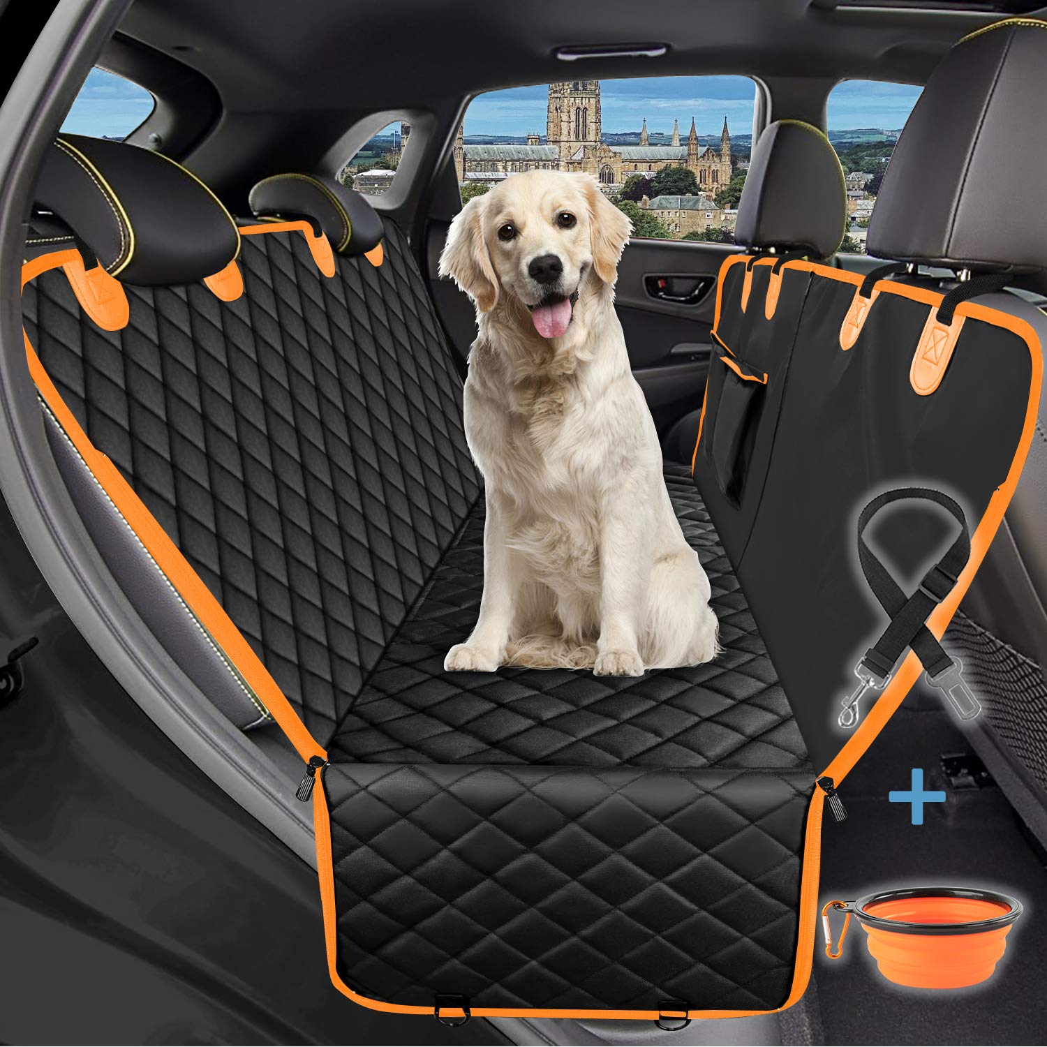 Dog Car Seat Cover For Back Seat, Car Seat Covers For Dogs With Side Flaps,100% Waterproof Pet Seat Cover Hammock With Dog Bowls
