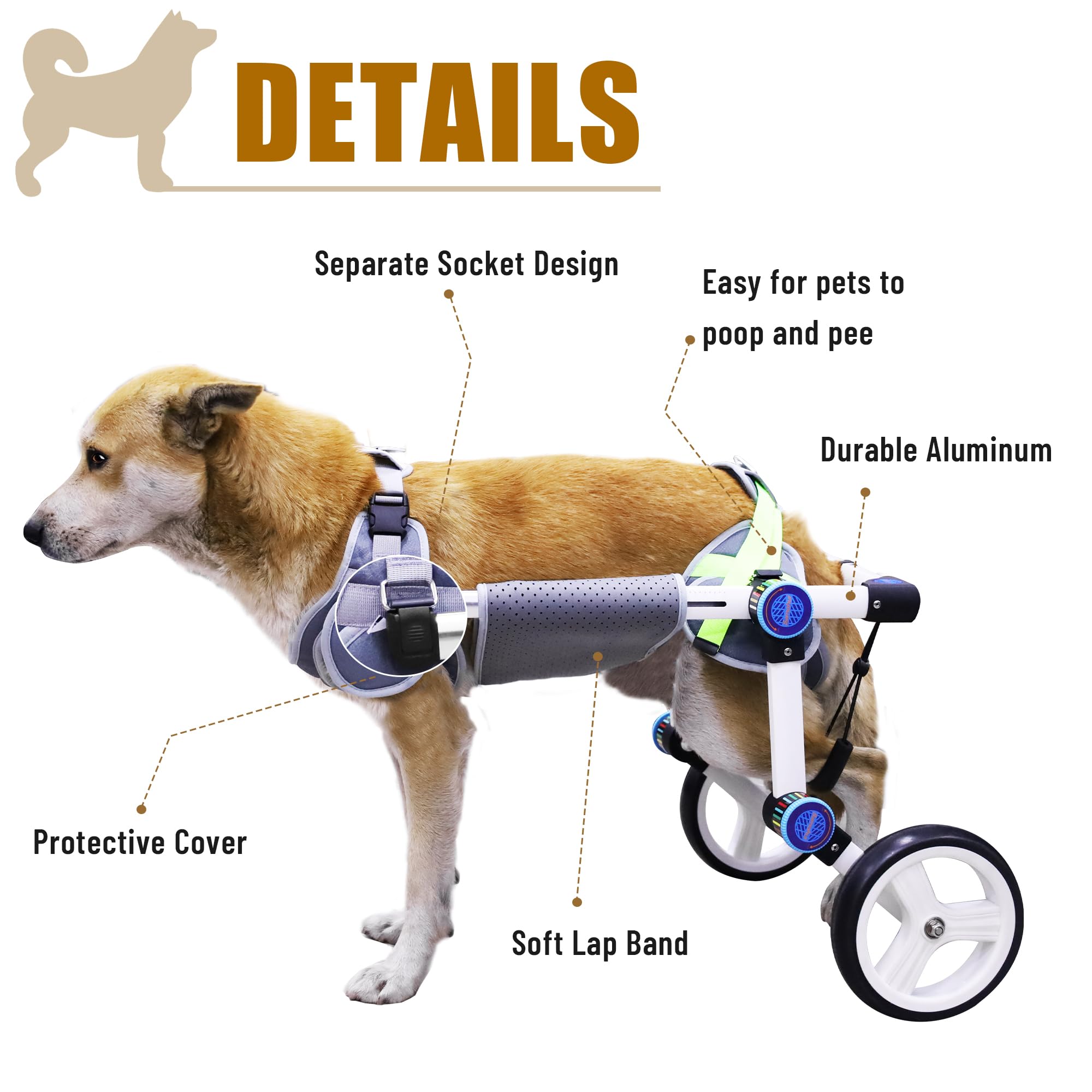 LetPetRun Dog Wheelchair, Adjustable Dog Wheelchair for Back Legs, Stable Dog Cart for Disabled Hind Legs, Help Small Pets with