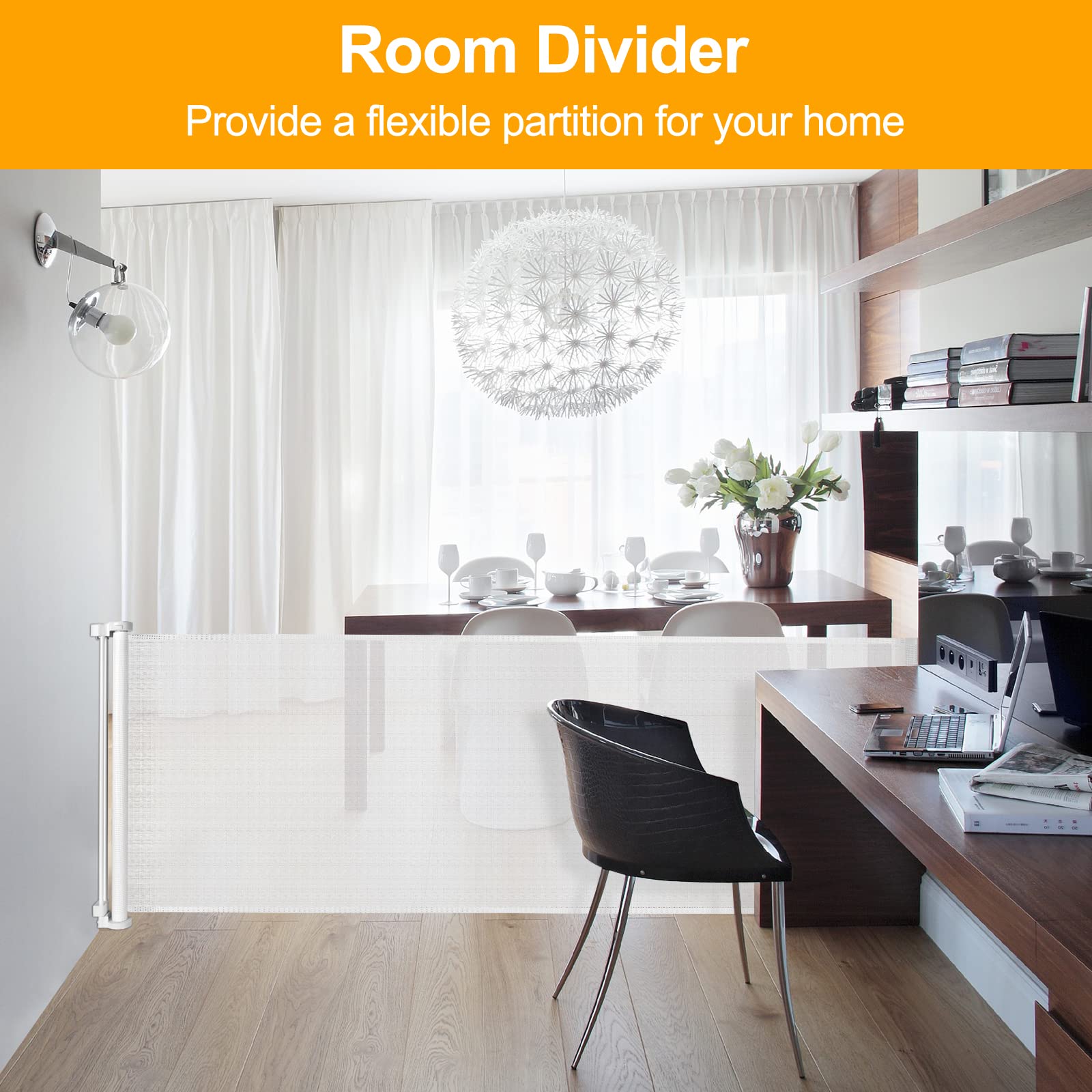 Mom's Choice Awards Winner - WOMHOM 100 Inch Extra Wide Retractable Baby Gates Extra Wide Baby gate for Large Opening Extra Long