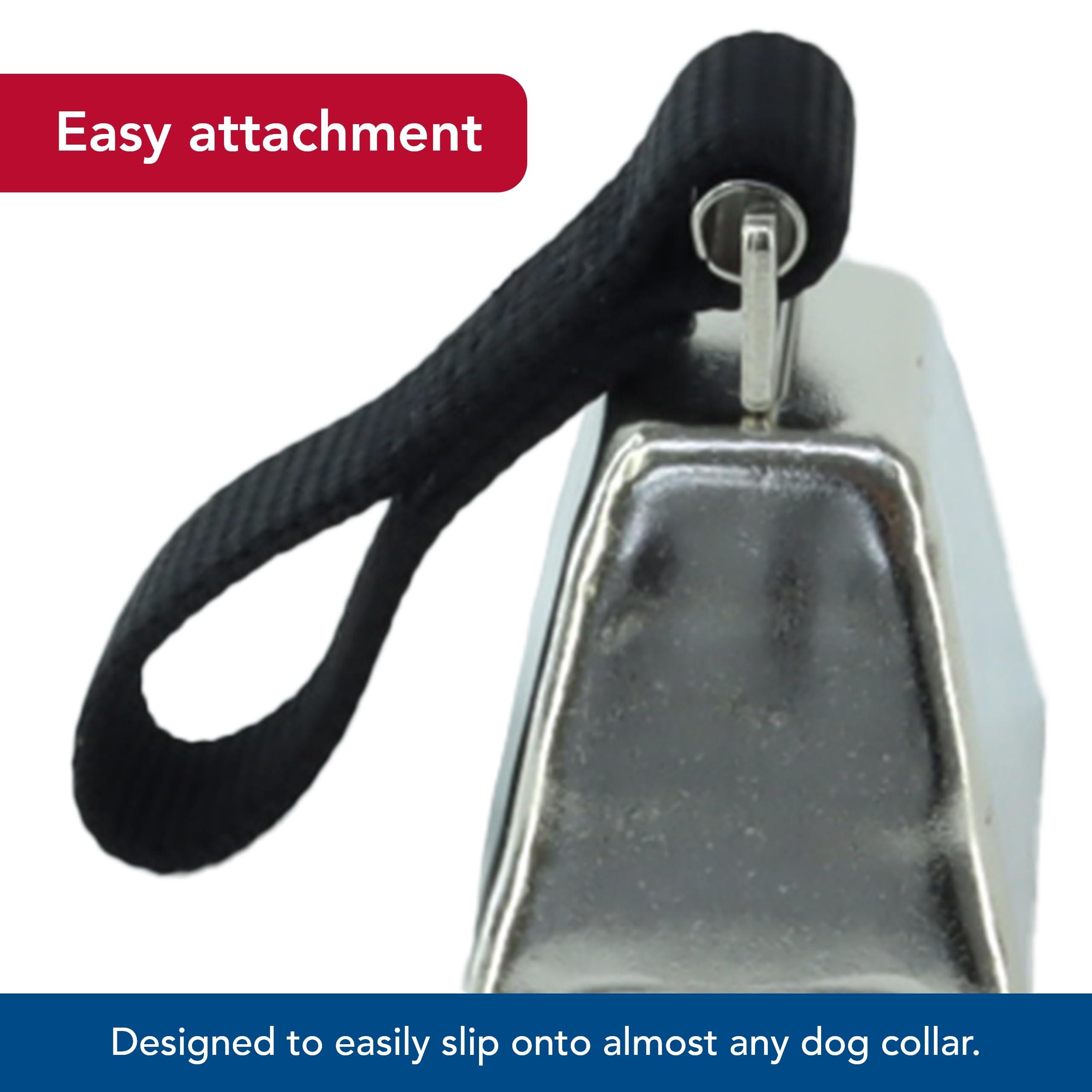 Water & Woods Nickel Cow Bell for Dogs by Coastal Pet - Durable Noise Maker - Easy Attachment - Nickel-Plated Material with Nylo
