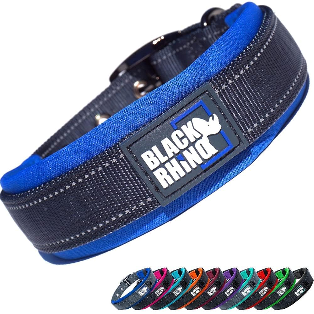 Black Rhino - The Comfort Collar Ultra Soft Neoprene Padded Dog Collar For All Breeds, Dog Collars For Large Dogs - Heavy Duty Adjustable Reflective Weatherproof (Large, Blue/Grey)