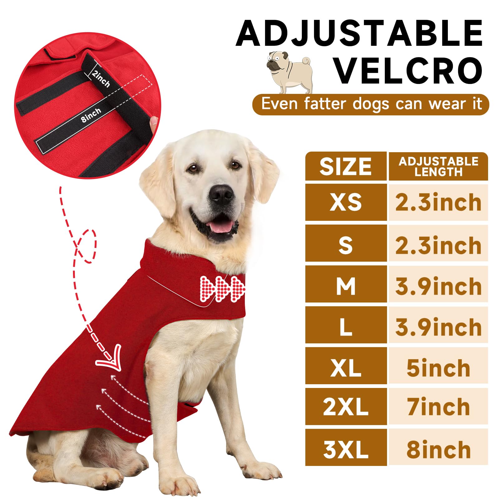Fleece Dog Coat Pet Jacket Reflective For Cold Weather For Extra Large To Small Pets(Red,L)