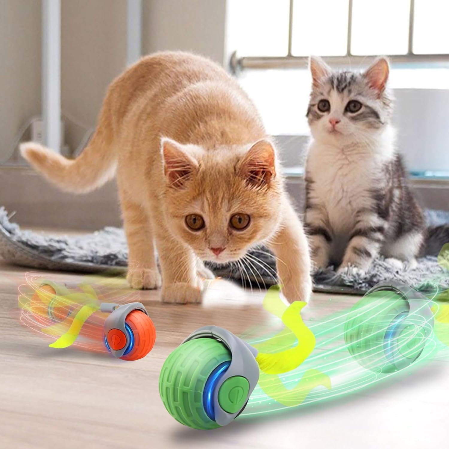 Speedy Tail Interactive Cat Toy Ball, 2025 New Generation, Indoor Play With Replacement Tail (Green-Orange)