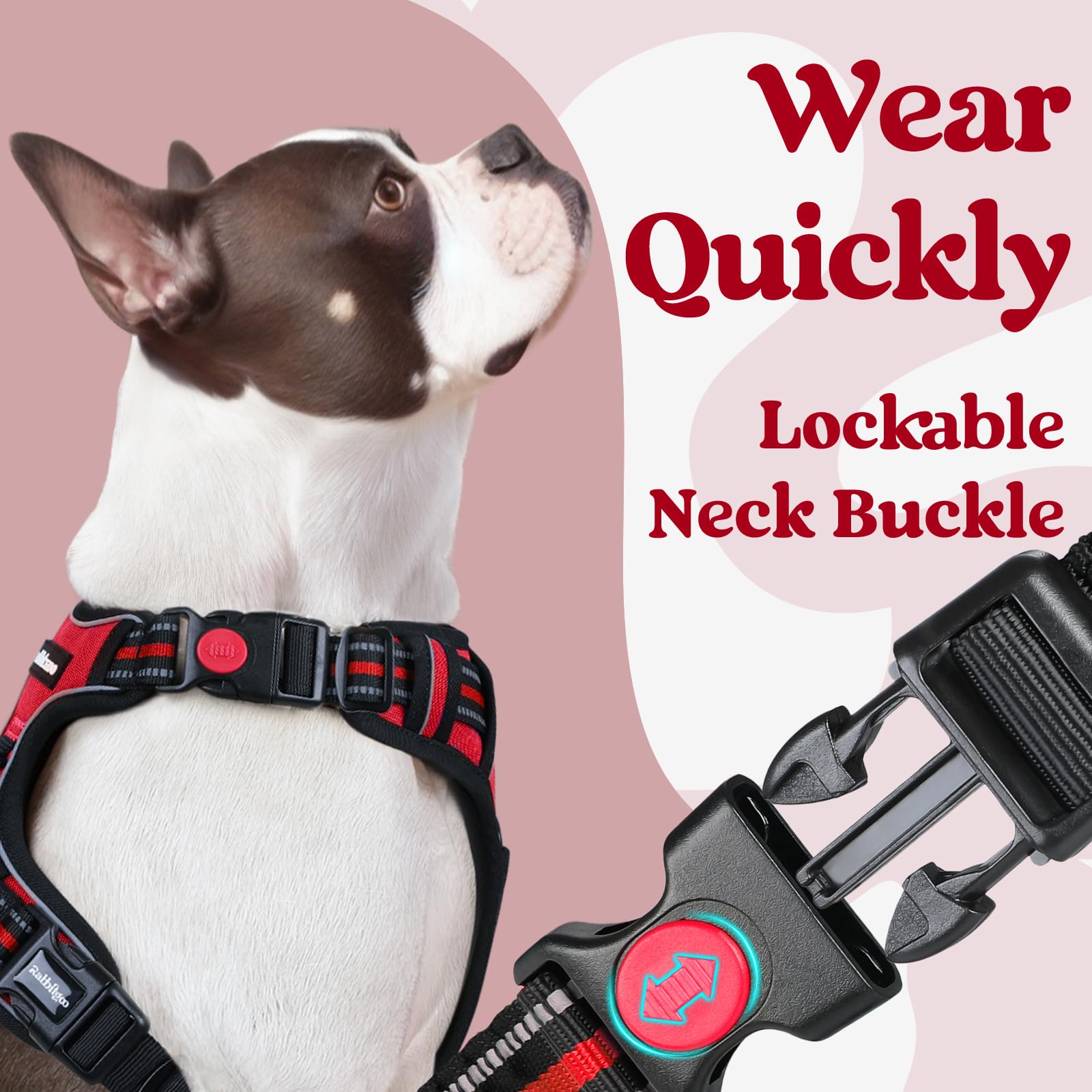 Rabbitgoo Dog Harness Small Sized, No Pull Pet Harness With 3 Buckles, Adjustable Soft Padded Pooch Vest With Instant Control Handle, Easy Walking Reflective Pet Vest For Small Dogs, Red, S