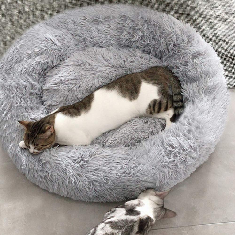 Bodiseint Faux Fur Dog Bed, Shag Round Anti-Anxiety Pet Calming Doughnut Cuddler For Medium Large Puppy Dog Cat Kennel Cushion -