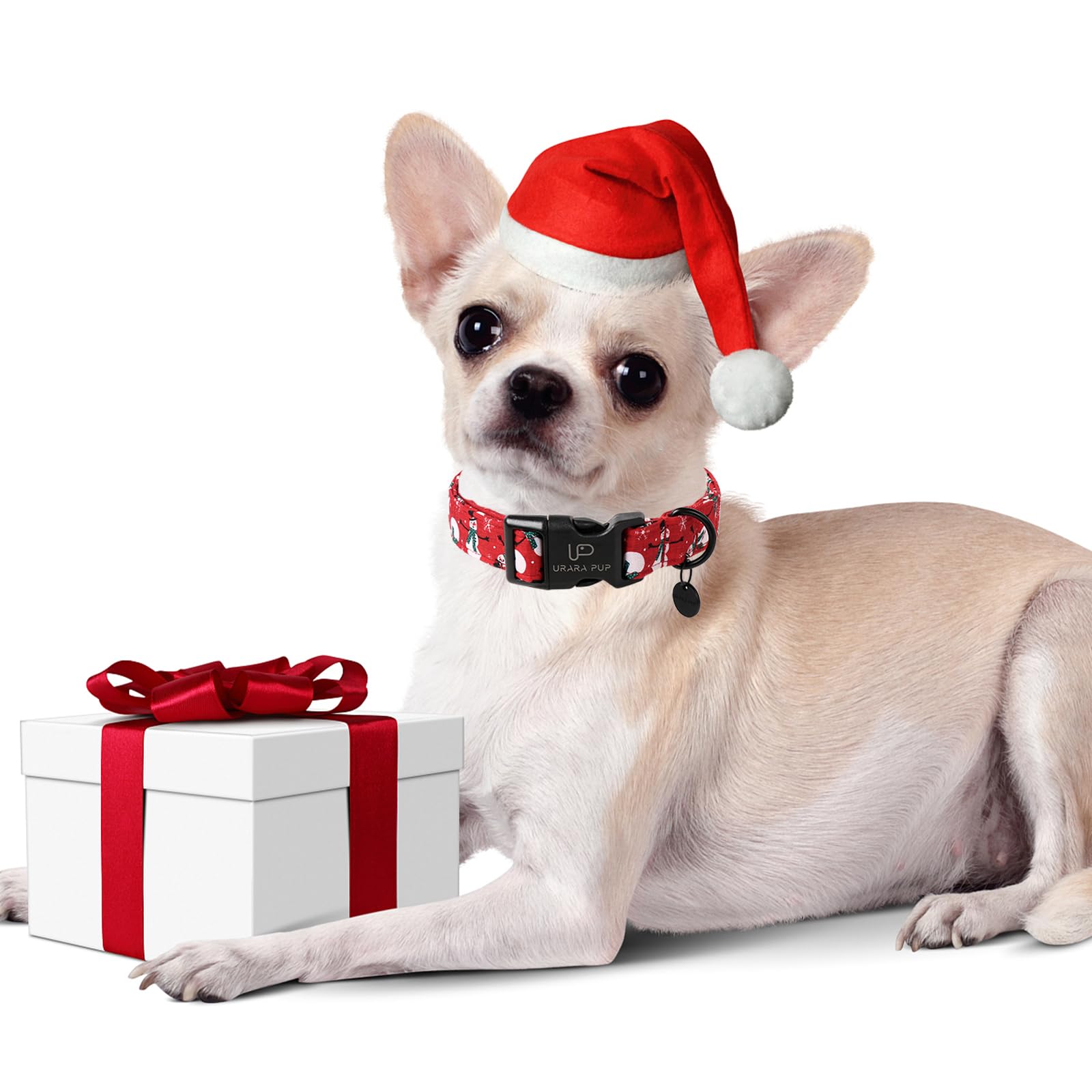 Up Urara Pup Red Christmas Dog Collar, Cute Snowman Christmas Collar With Quick Release, Comfortable Cotton Dog Collar For Puppy