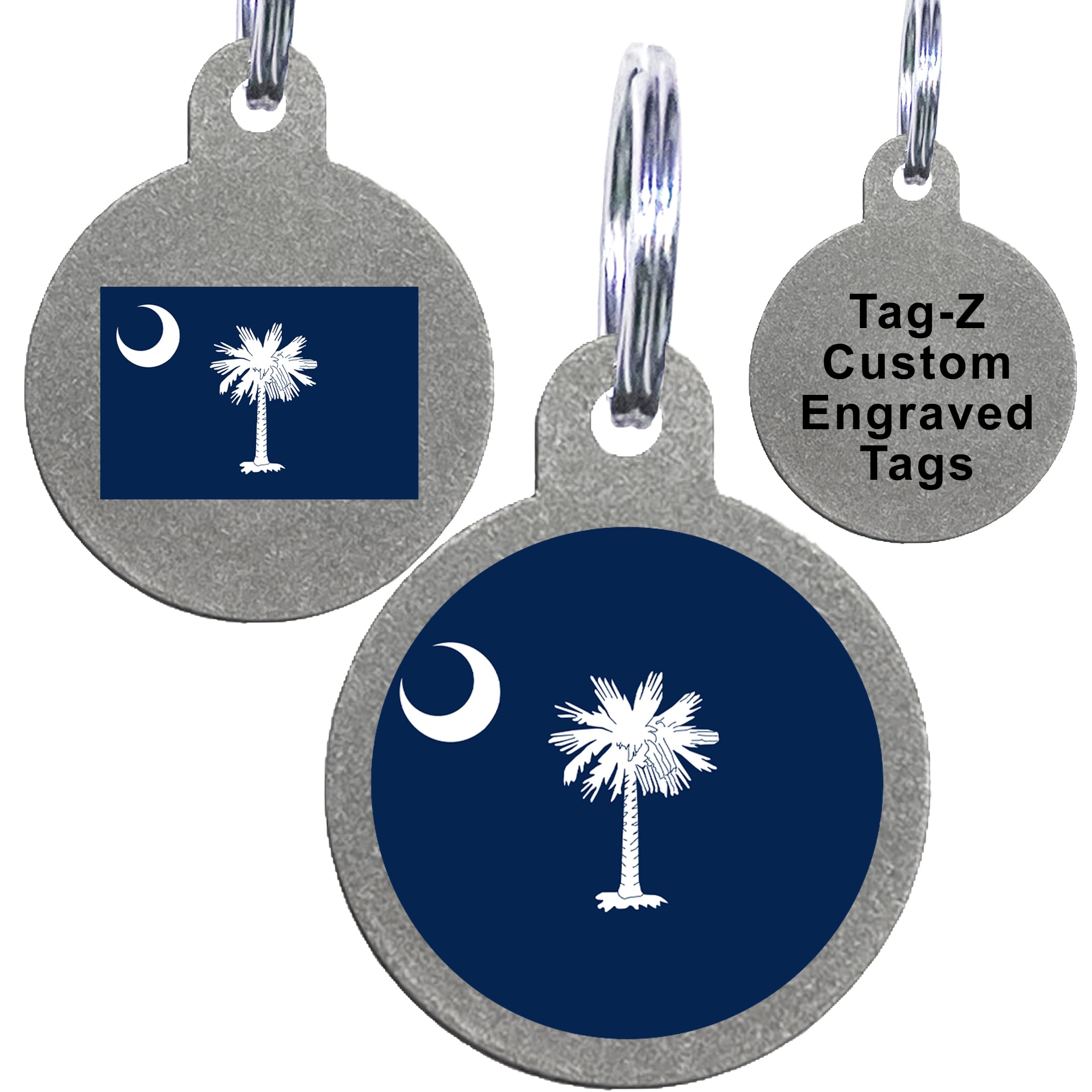 South Carolina Flag Pet Id Tags, Custom Printed And Laser Engraved Circle