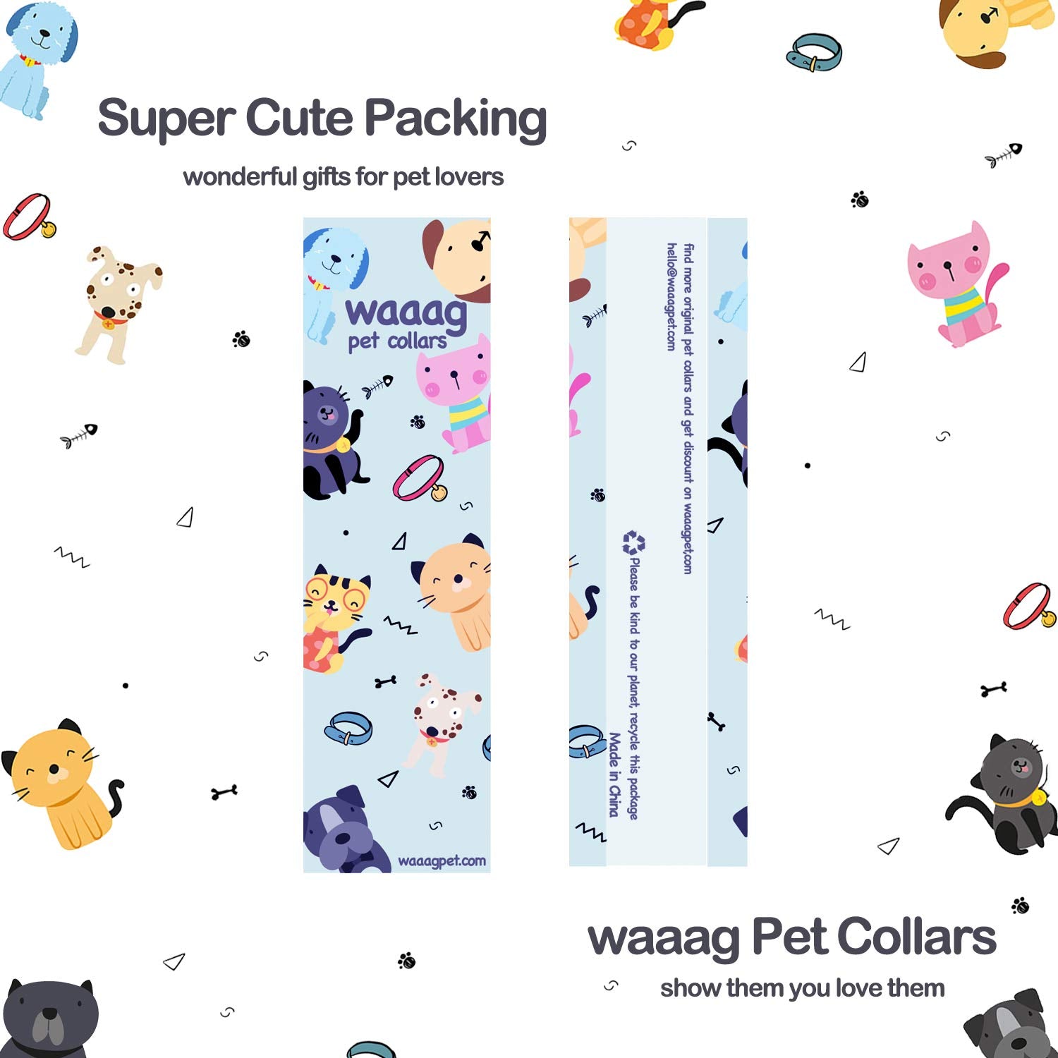Waaag Gold Moons And Stars Safety Breakaway Cat Collar, Glow In The Dark (Standard 9'-15' Neck, Black)