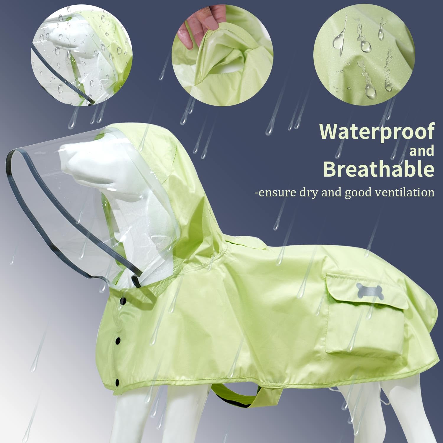 Waterproof Dog Raincoat, Adjustable Reflective Lightweight Pet Rain Clothes With Poncho Hood(X-Large,Light Green)