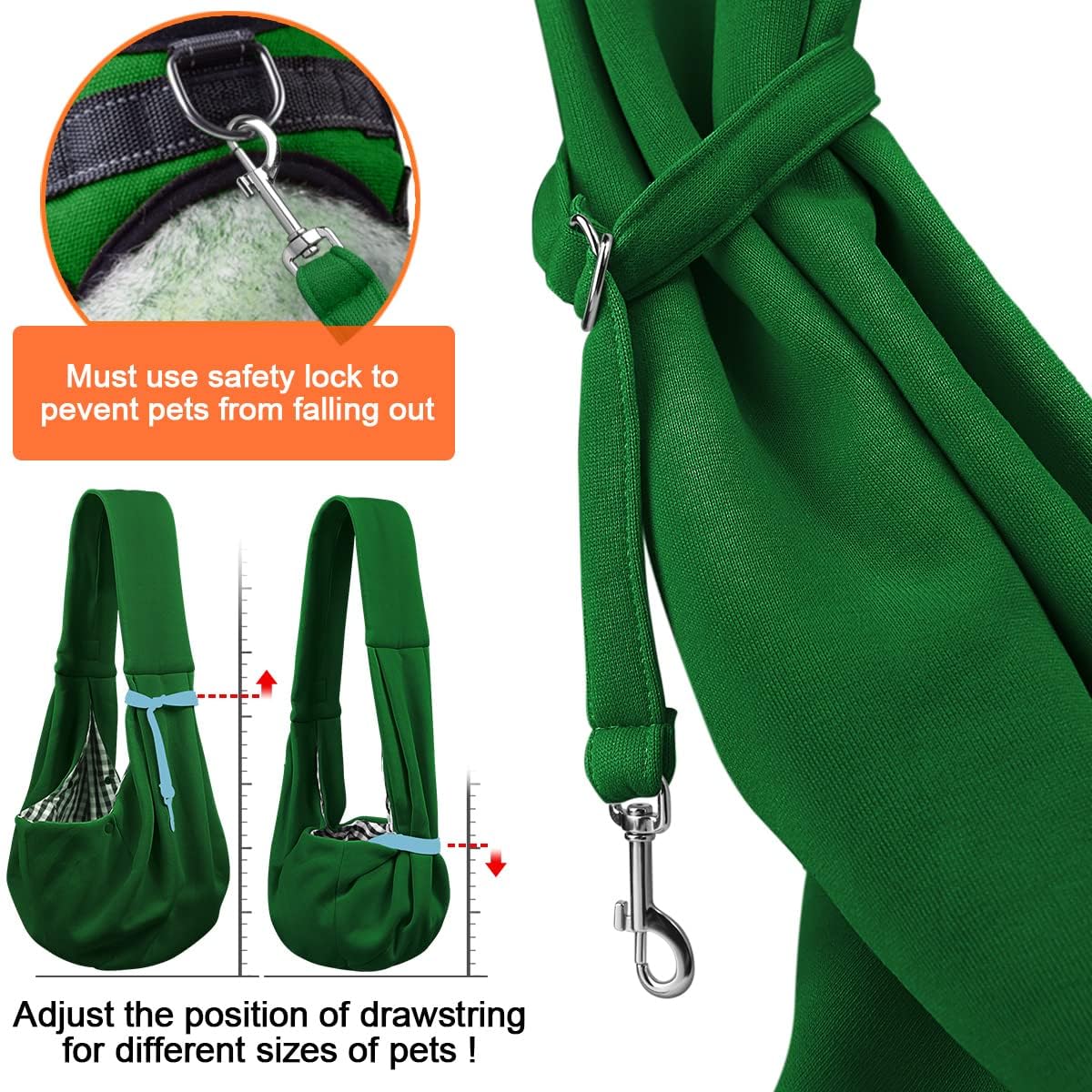 Tomkas Small Dog Sling Carrier - Classic Pocket & Classic Strap - For 3-10 Lbs Pets(Emerald Green)
