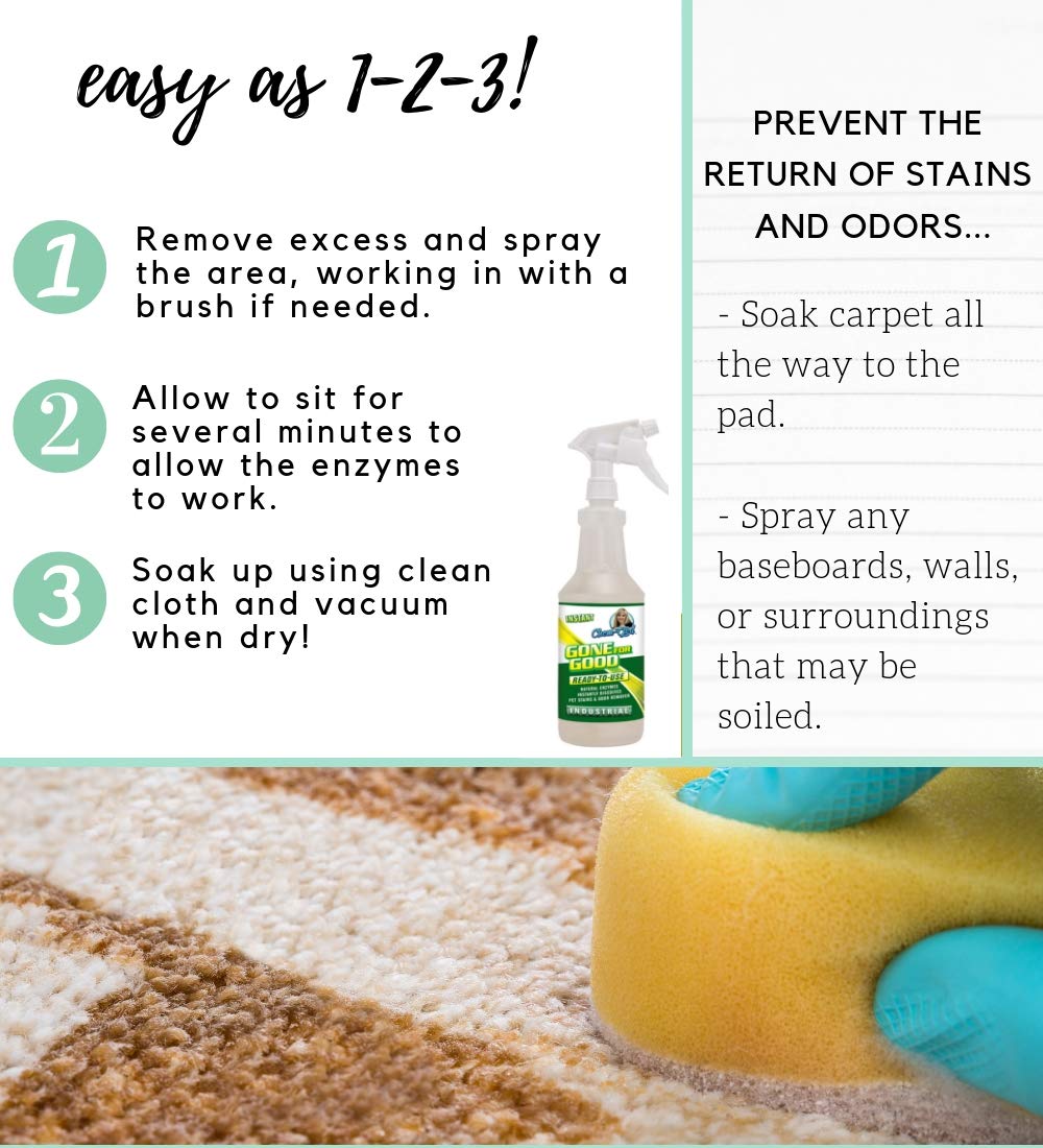 Chem-Girl - Gone For Good - Professional Odor, Stain, Urine Remover - Good For Dog & Cat Spot Cleaning, Carpets, Rug, Pet Beds, Other Household Uses - All Natural, Pet & Family Safe - 1 Quart