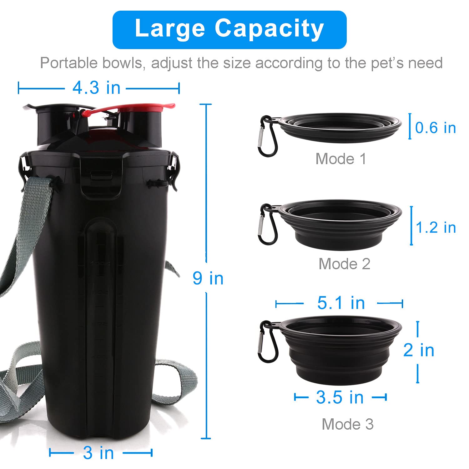Dog Travel Water Bottle Collapsible Bowls, 2 in 1 Pet Food Container with Collapse Bowls, Outdoor Portable Water Bowls for Walki