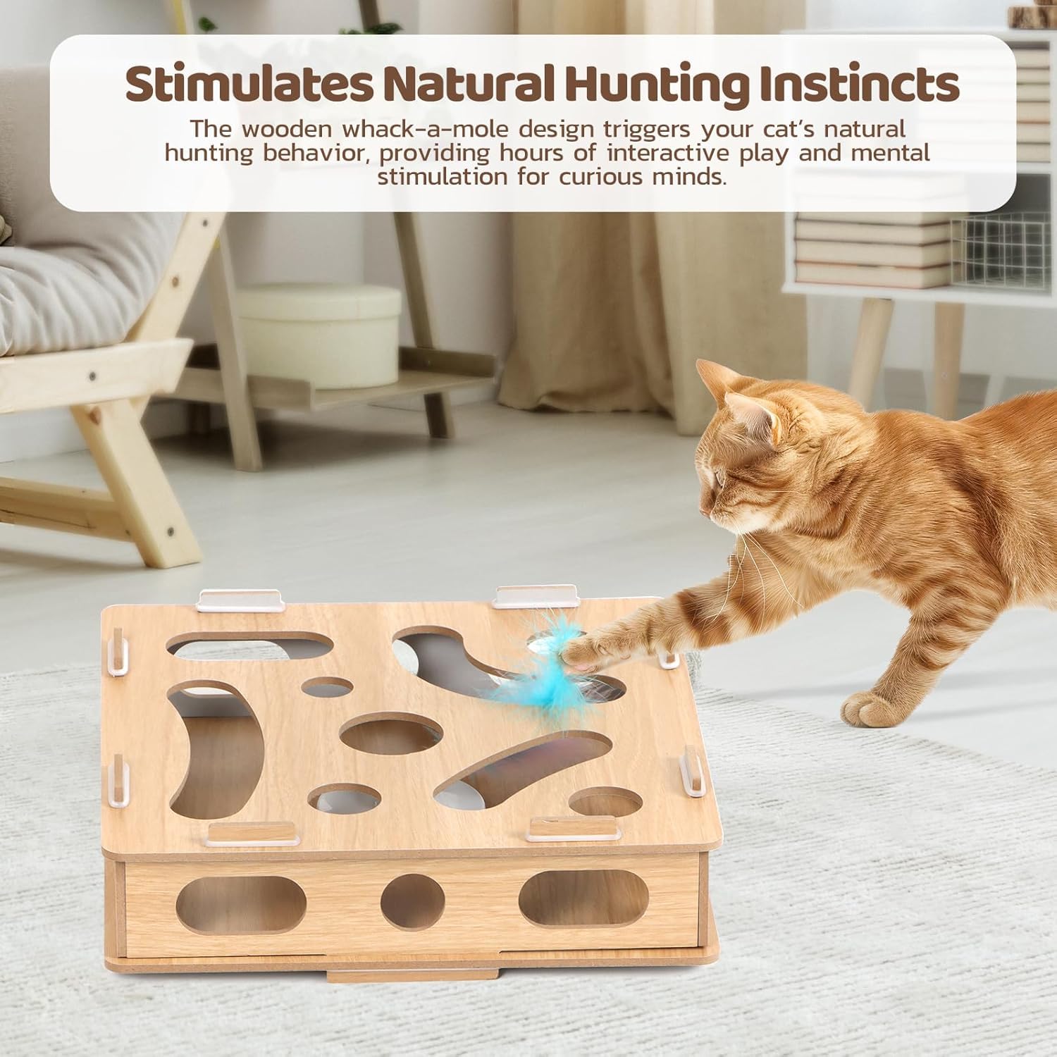 Kimwina Interactive Puzzle Cat Toys For Indoor Cats: Cat Puzzle Toy Box With Electric Rotating Feather, Low-Noise Motor, Durable