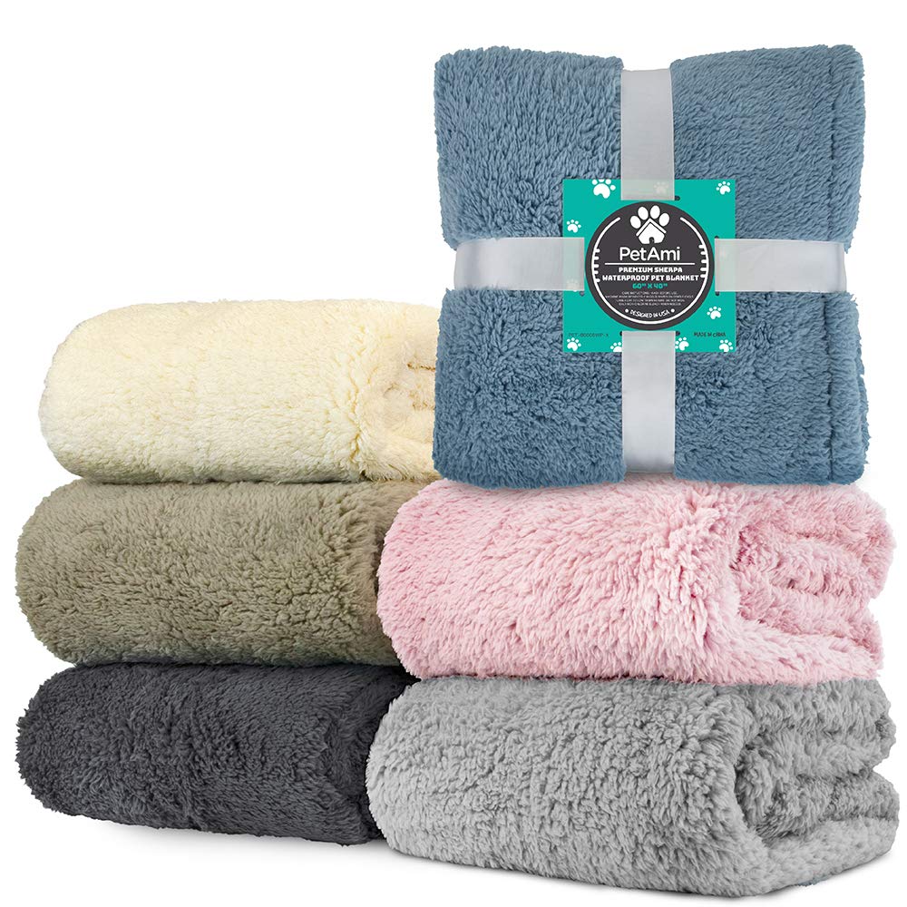 Petami Fluffy Waterproof Dog Blanket For Medium Large Dogs, Soft Warm Pet Sherpa Throw Pee Proof Couch Cover, Reversible Cat Bed Blanket Sofa Protector, Plush Washable Pad (Gray, 29X40)