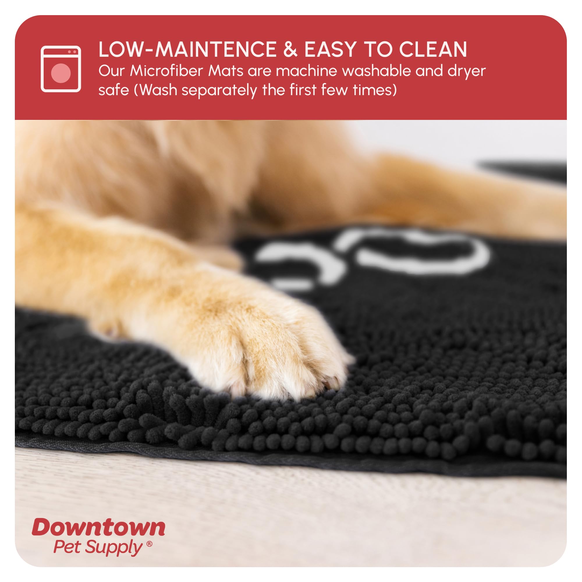 My Doggy Place Microfiber Dog Mat for Muddy Paws, 36 x 26 Black with Paw Print - Absorbent and Quick-Drying Dog Paw Cleaning Mat