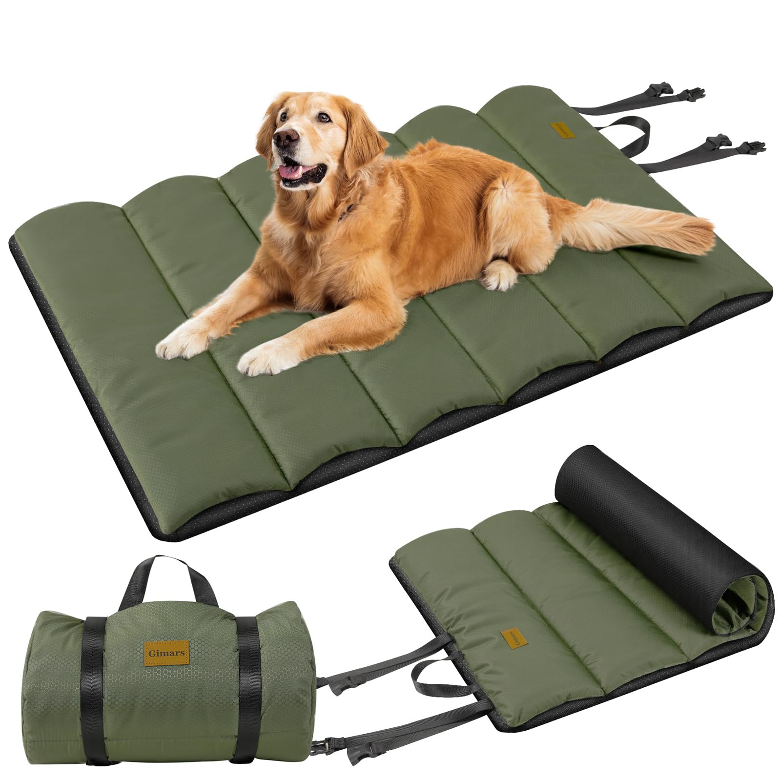 Gimars Upgraded Outdoor Dog Bed with Waterproof Film, Easy to Roll Up with Buckle, Large Travel Pet Bed for Medium & Large Dog, 