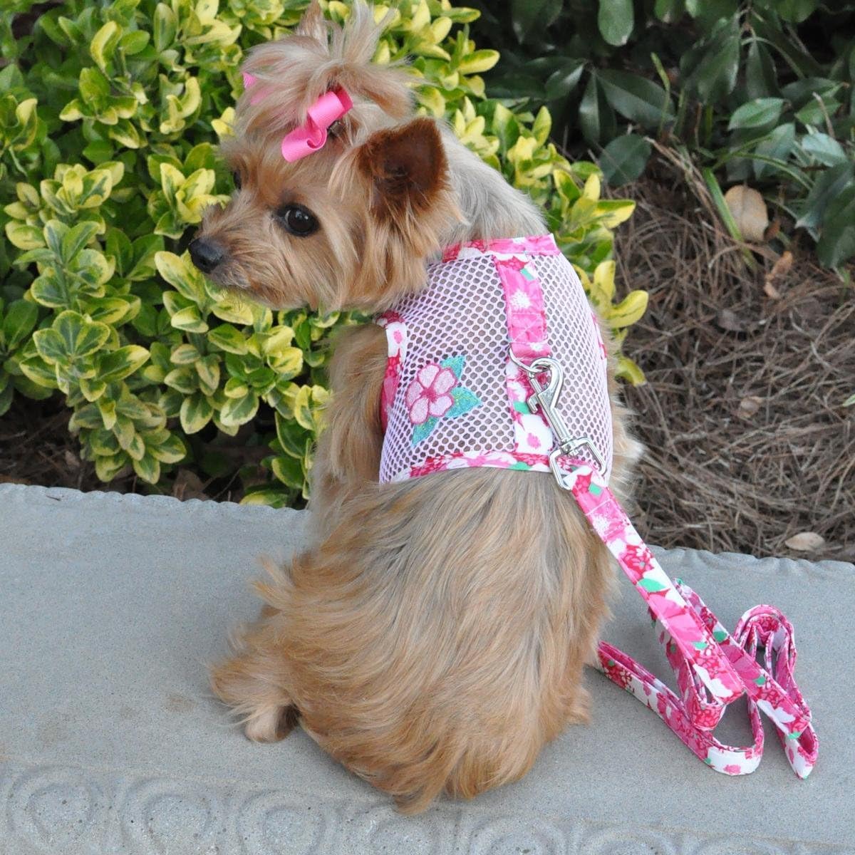 Cool Mesh Dog Harness - Dog Vest For Pets, Simple Step In And Go Design, Harness For Dogs With Leash, Hawaiian Hibiscus Pink, Me