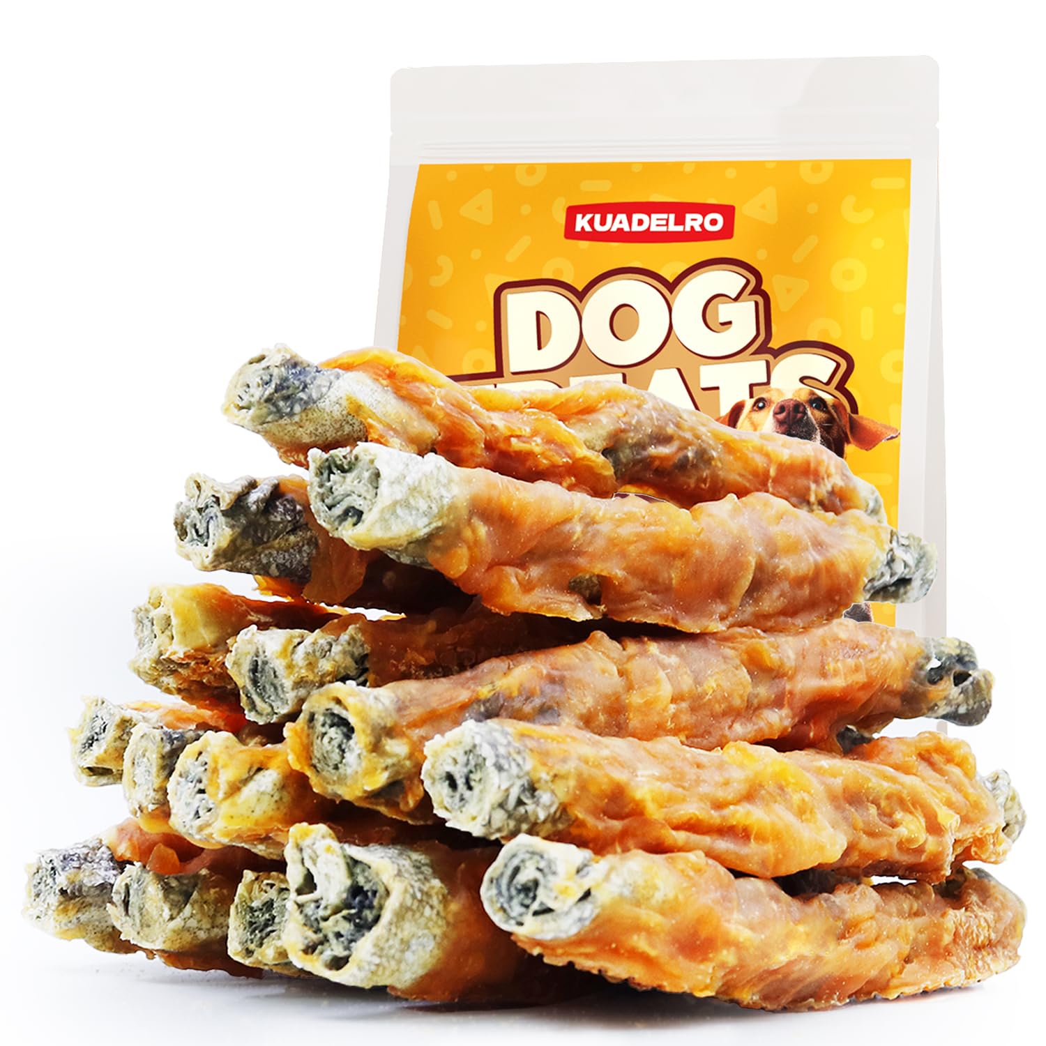KUADELRO Chicken Wrapped Cod Skin Dog Treats, High Protein Chicken Jerky Chews Rawhide-Free Long-Lasting Dog Training Treats Sna