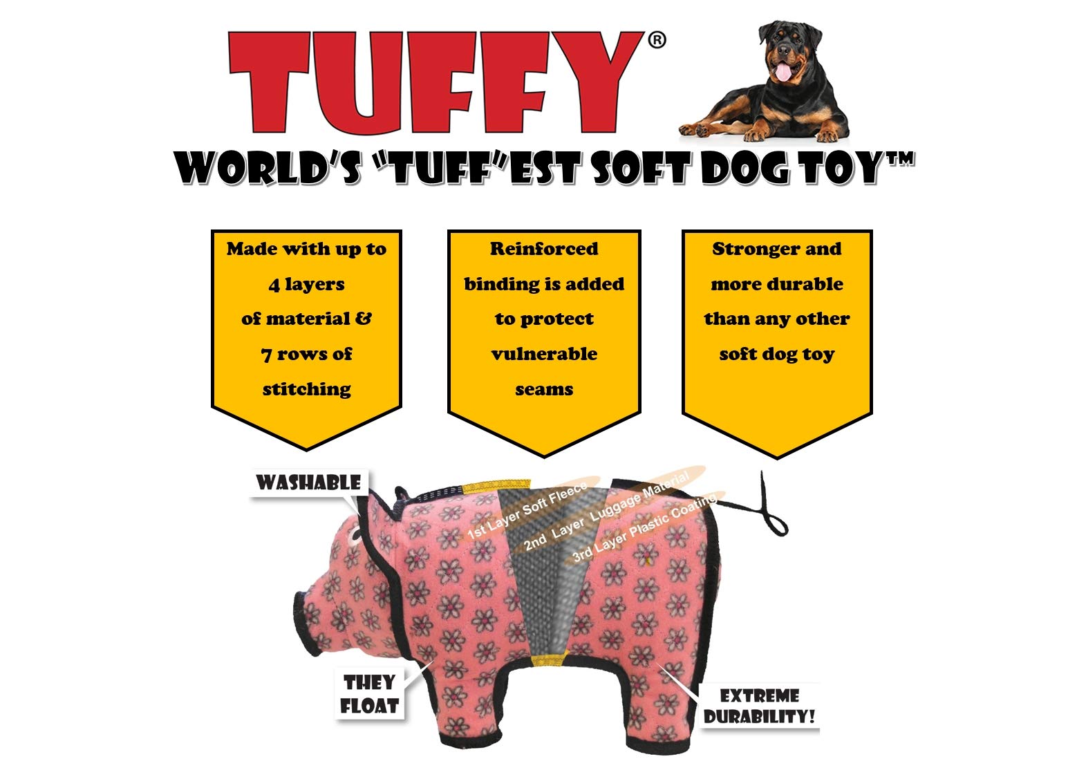 Tuffy - World'S Tuffest Soft Dog Toy - Ocean Crab - Squeakers - Multiple Layers. Made Durable, Strong & Tough. Interactive Play (Tug, Toss & Fetch). Machine Washable & Floats.