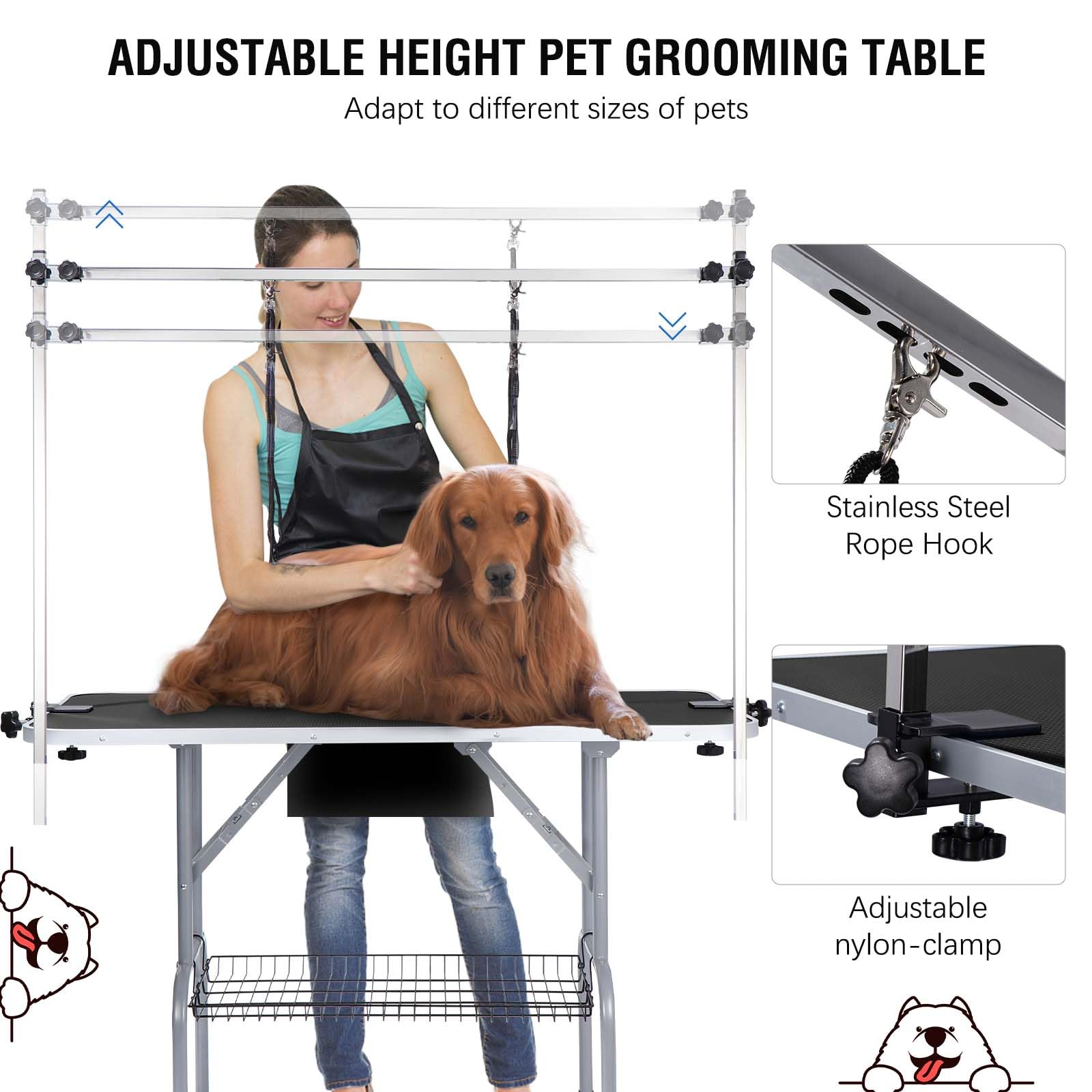 Unovivy 46-Inch Dog/Pet Grooming Table Foldable Height Adjustable, Portable Dog Grooming Table With Arm Noose & Mesh Tray, Maxim