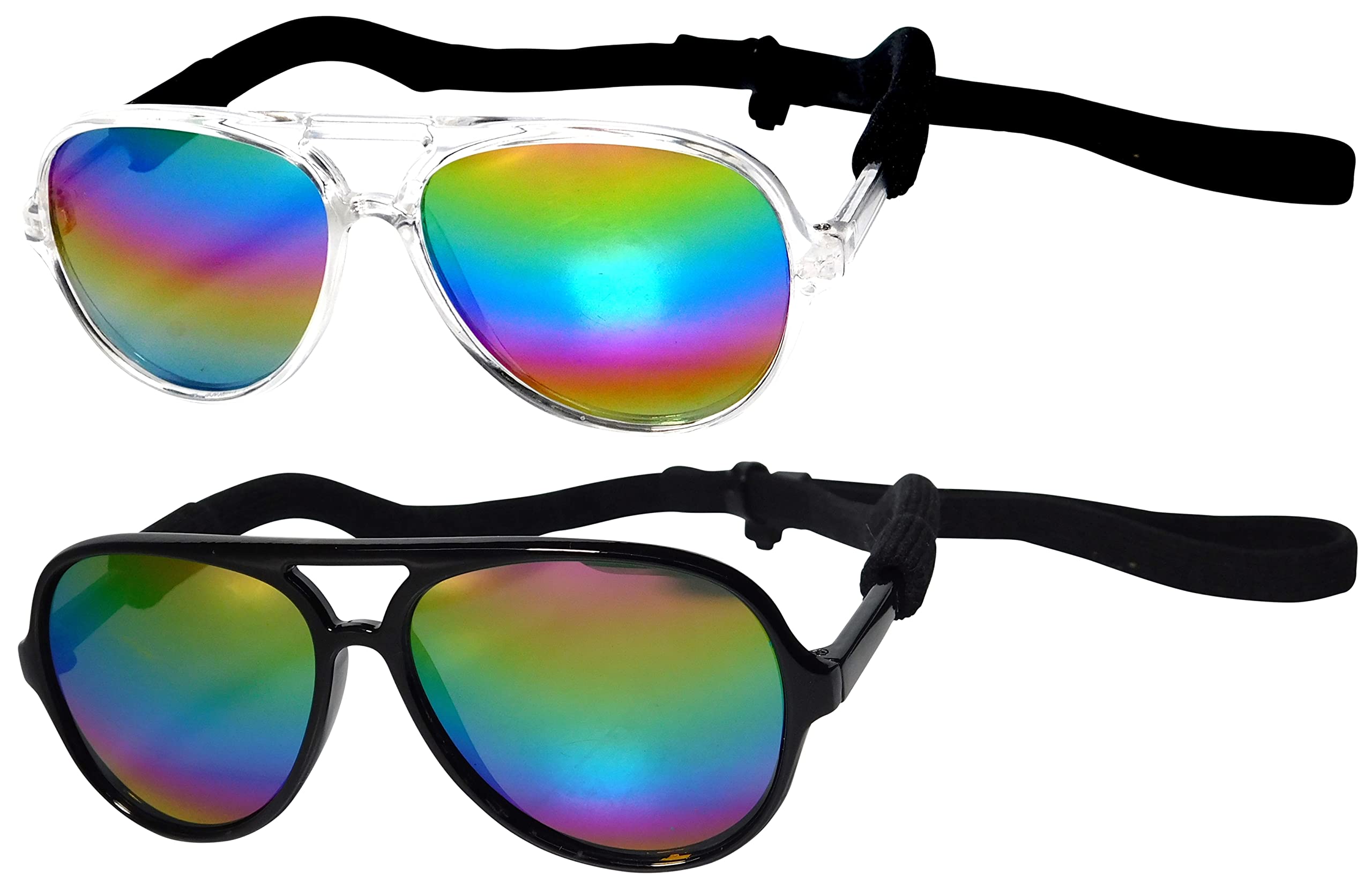 G010 Dog Pet Costume Prop Aviator Sunglasses Medium Breeds 20-40 Lbs (2-Pack Black-Rainbow Mr + Clear-Rainbow Mirror)