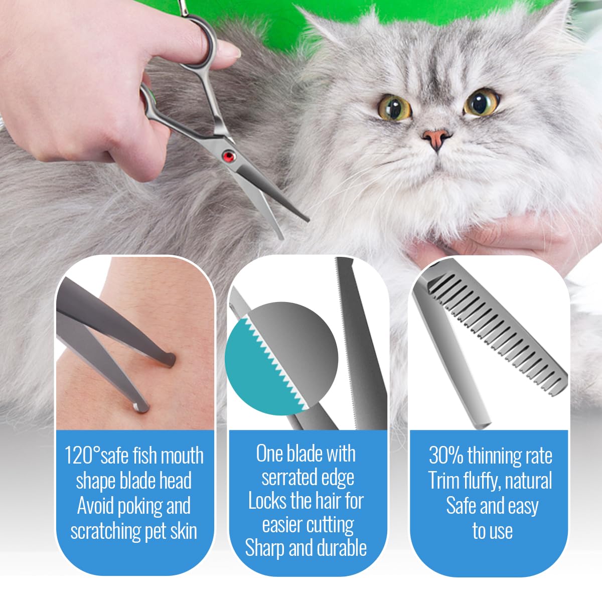 Fogosp 4.5'' Dog Grooming Scissors - 3 Pcs Curved & Straight Thinning Shears For Small Dogs & Cats - Japan 440C Stainless Steel