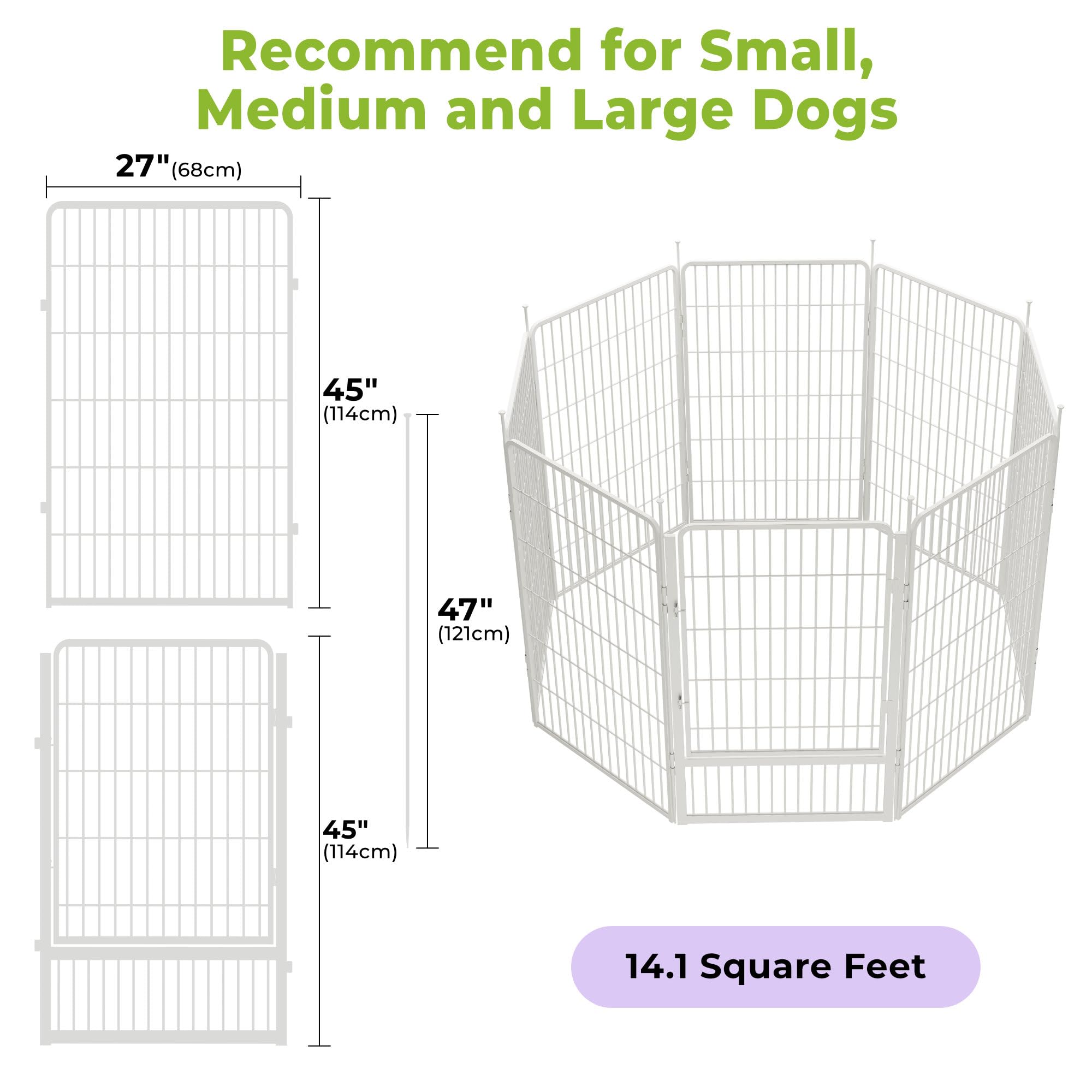 Sunsgrove Indoor Dog Playpen With Wider Door, 45 Inch 8 Panels Non Slip Dog Pen Indoor, Anti Rust Dog Fence, Free And Safe Play,
