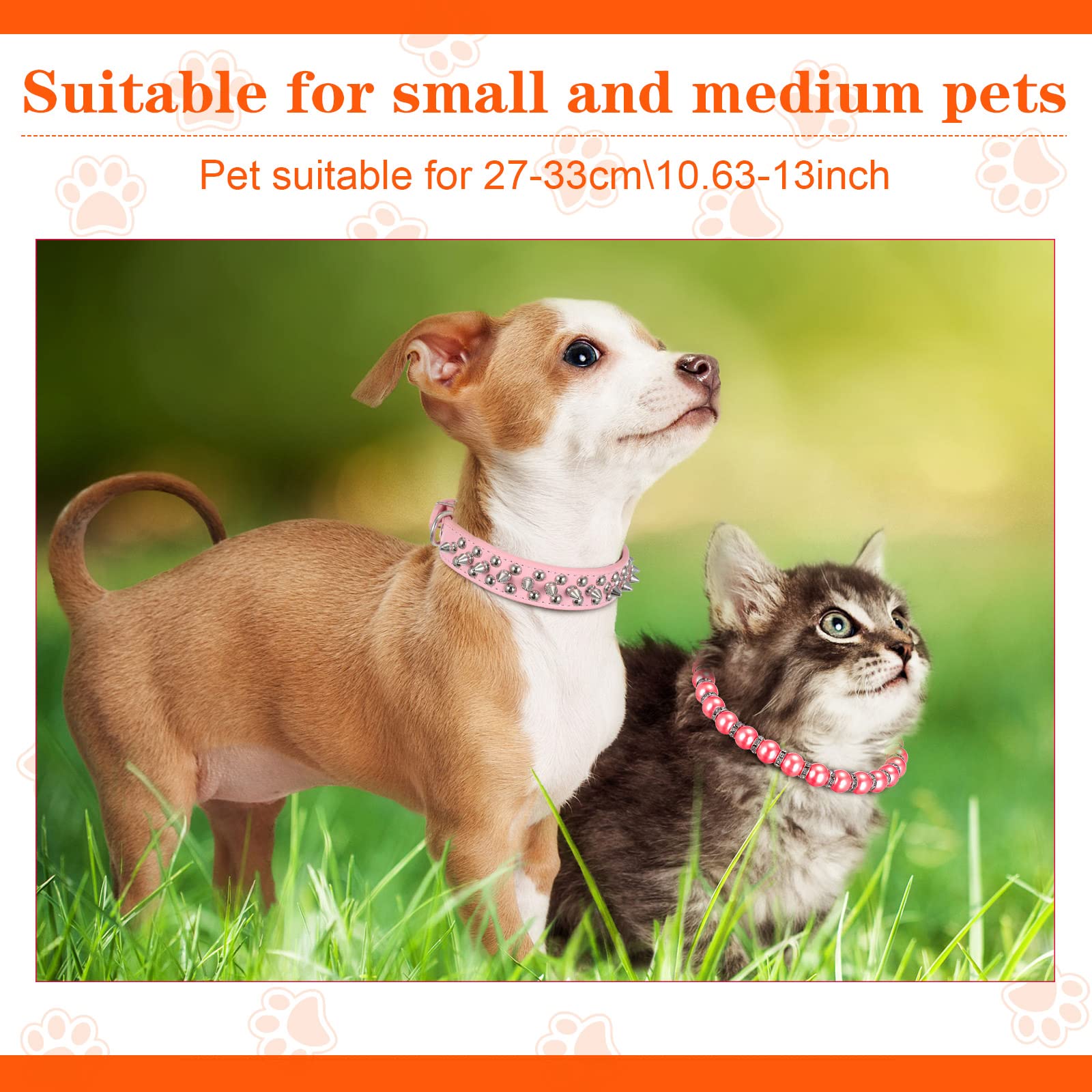 4 Pcs Pink Dog Collar Spiked Studded Dog Collars Pearls Dog Necklace Dog Collar With Rhinestone Bow Knot Crystal Diamond Colorful Flower Bling Girl Dog Cat Collars For Dogs(Cute Style,X-Small)