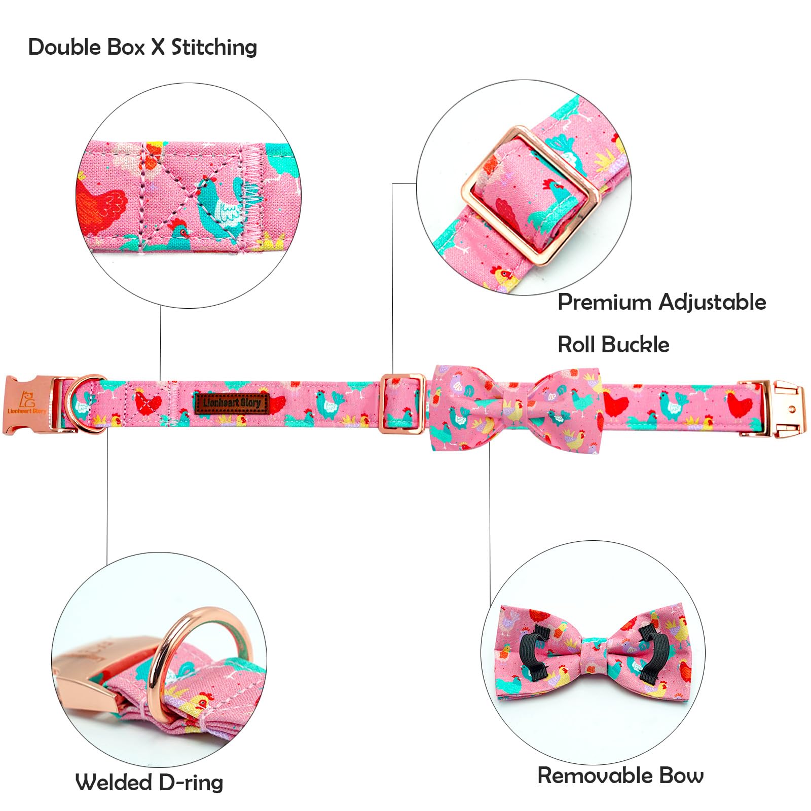 Lionheart Glory Dog Bow Collar Easter Day Dog Collar For X-Small Dogs,Easter Chickens Colorful Dog Collars With Bowtie Spring Pi