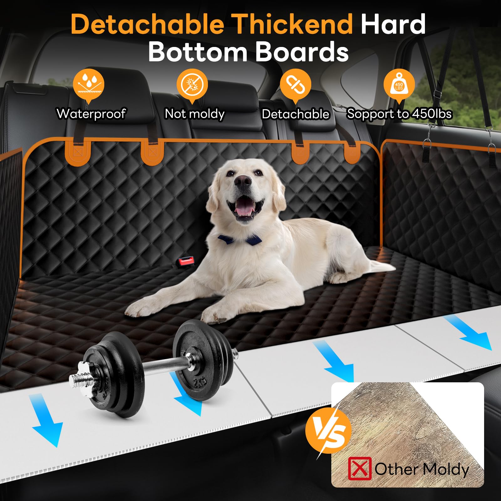 Chioratree Back Seat Extender for Dogs,Hard Bottom,Waterproof Dog Car Seat Cover for Back Seat Holds 450 lbs - Detachable, Scrat