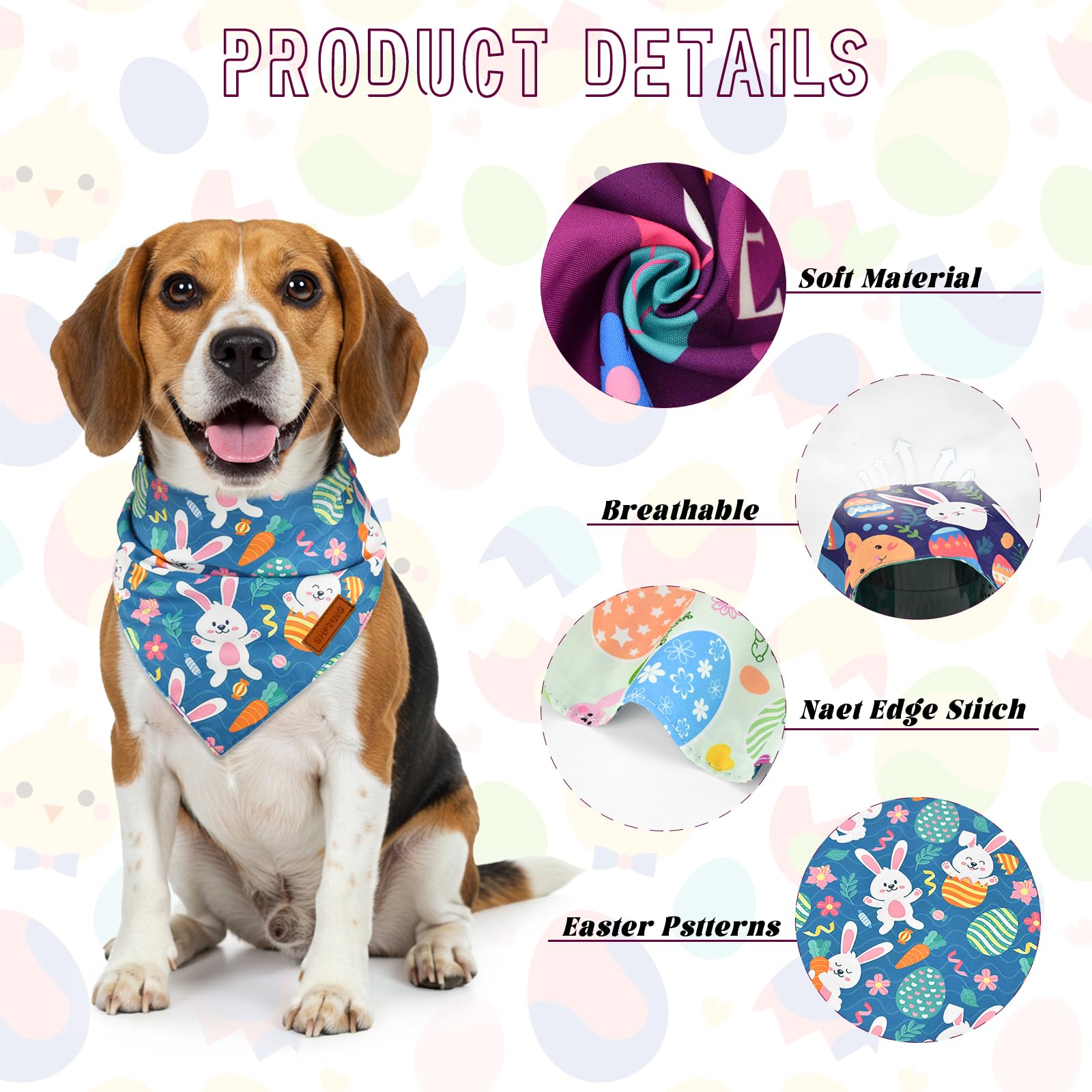 Shurung 4 Pack Easter Dog Bandanas Pet Reversible Triangle Scarfs Easter Puppy Bandanas Spring Pet Accessories For Small Medium