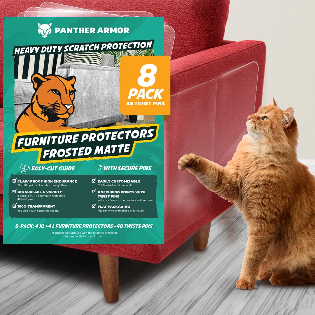 Panther Armor Anti Scratch Furniture Protectors In Frosted Matte, 8-Packs Of Flat Sheets To Protect Couch From Cats Scratching, 