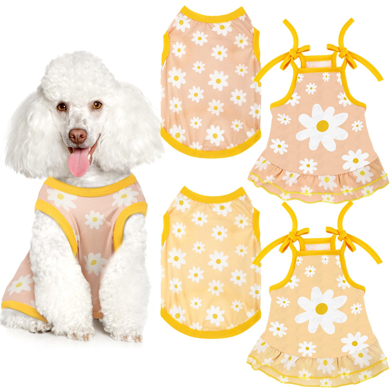 Frienda 4 Pieces Pet Clothes Set Include 2 Pieces Cute Pet Dress Lovely Dog Dress And 2 Pcs Breathable Dog T Shirt Puppy Clothes