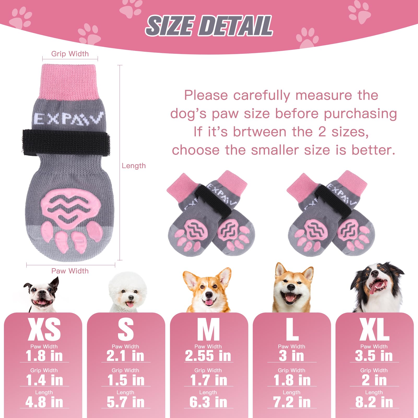 Expawlorer 4Pcs Anti-Slip Dog Socks - Double Side Non-Slip Paw Protector For Hardwood Floors,Prevent Licking,Dog Booties,Dog Sho