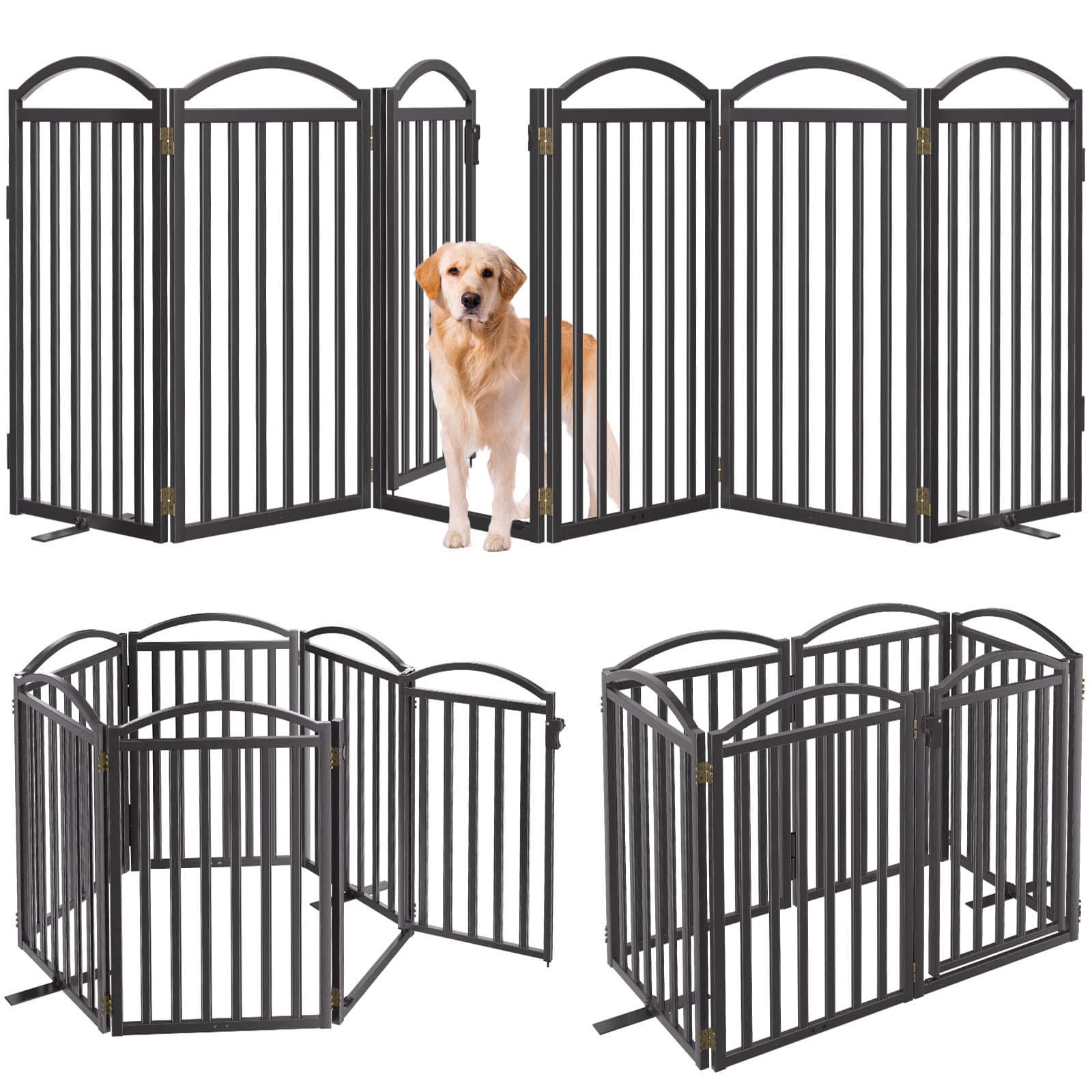Malier Metal Freestanding Dog Gates with Door, 36'' Height Outdoor Indoor Dog Fences, Extra Wide Foldable Puppy Gate for Stairs 