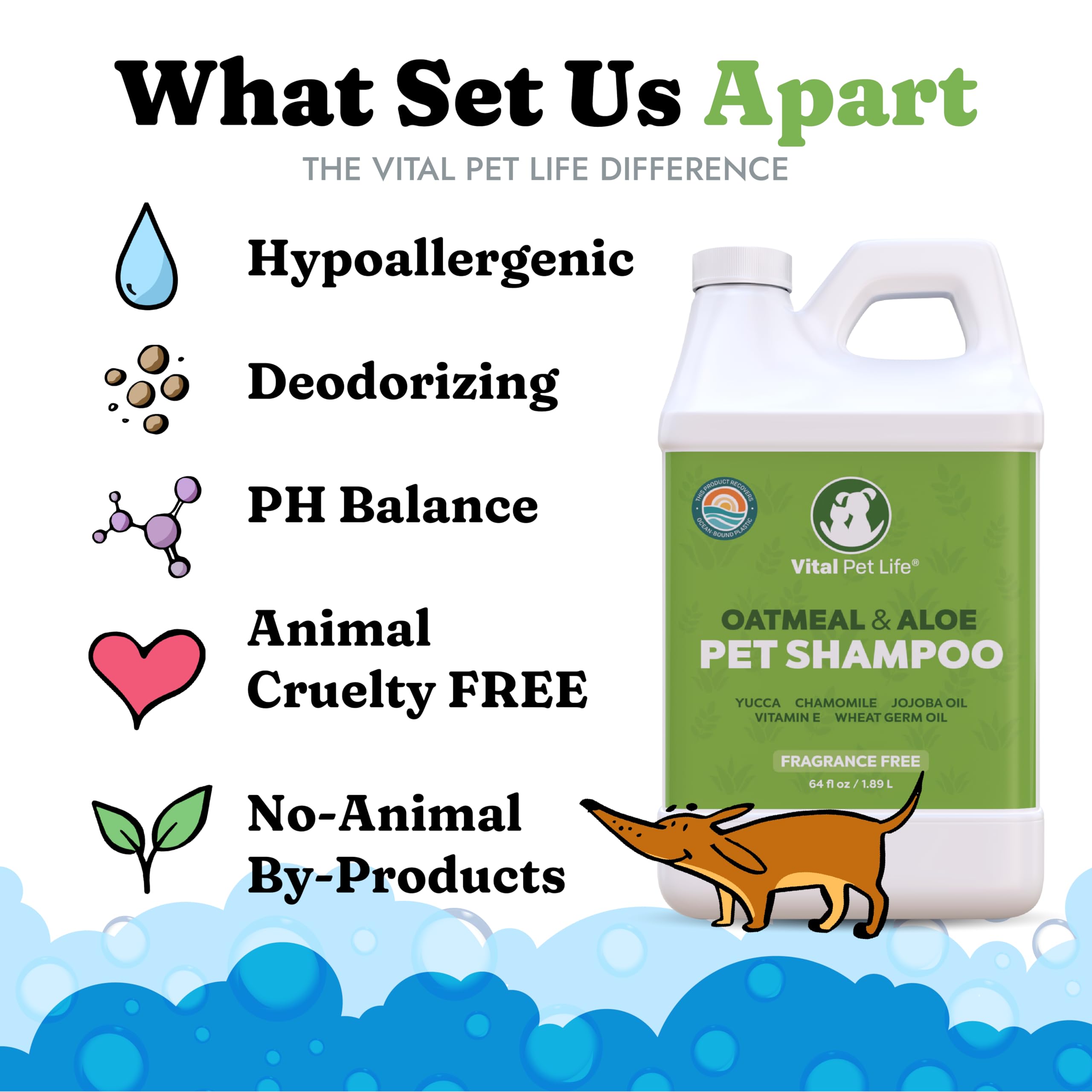 Dog Shampoo with Oatmeal, Aloe Vera, Chamomile, Jojoba Oil, Vitamin E - Natural Ingredients, Helps Allergies Dry Coats & Itchy S