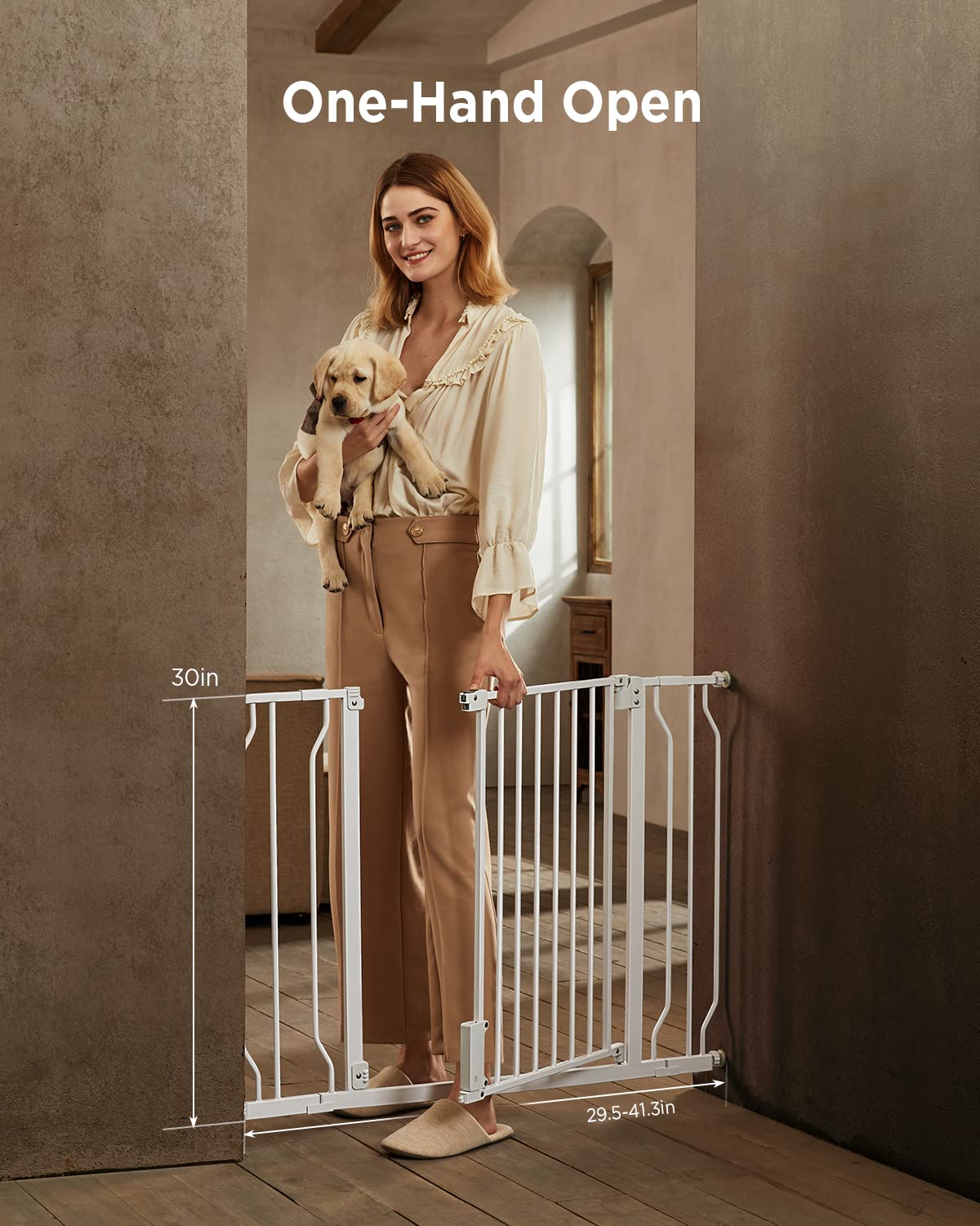 Ciays 29.5?To 41.3?Baby Gate For Stairs Doorways And House, 30?Height Extra Wide Auto-Close Safety Dog Gate For Pets With Secure Alarm, Pressure Mounted, White