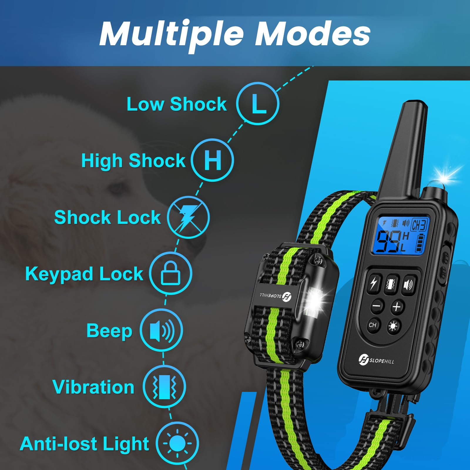 Dog Training Collar With 7 Training Modes, 2600Ft Remote Electronic Dog Shock Collar, Electric Shock Collar For Small Medium Large Dogs (Green)