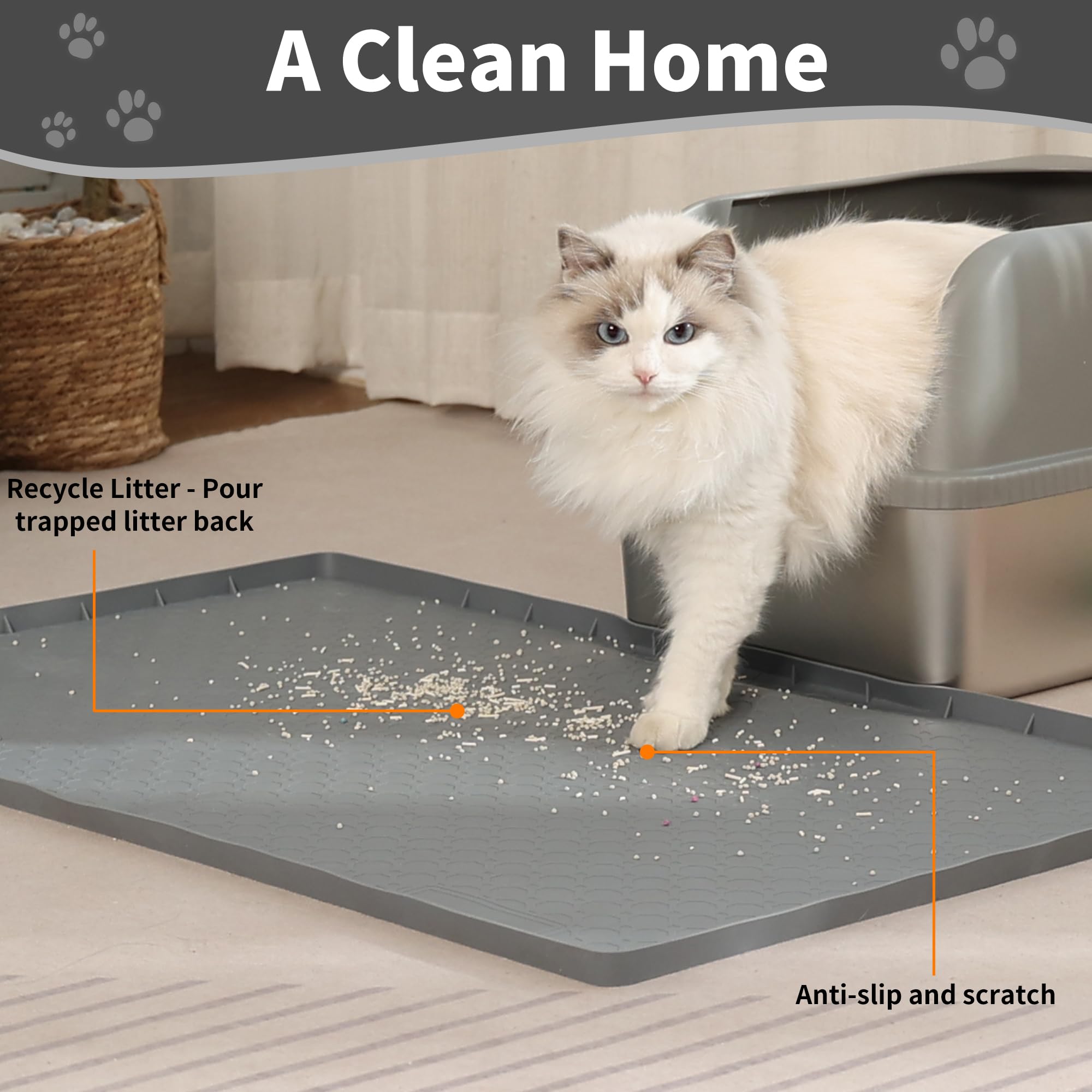 Petvolve Cat Litter Mat, Litter Box Mat- 34''X22'' Cat Mat For Litter Box, Non-Slip Cats Scratch Pad,Less-Mess Waterproof & Fold